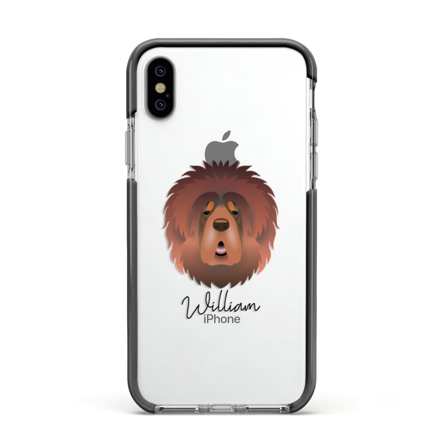 Tibetan Mastiff Personalised Apple iPhone Xs Impact Case Black Edge on Silver Phone