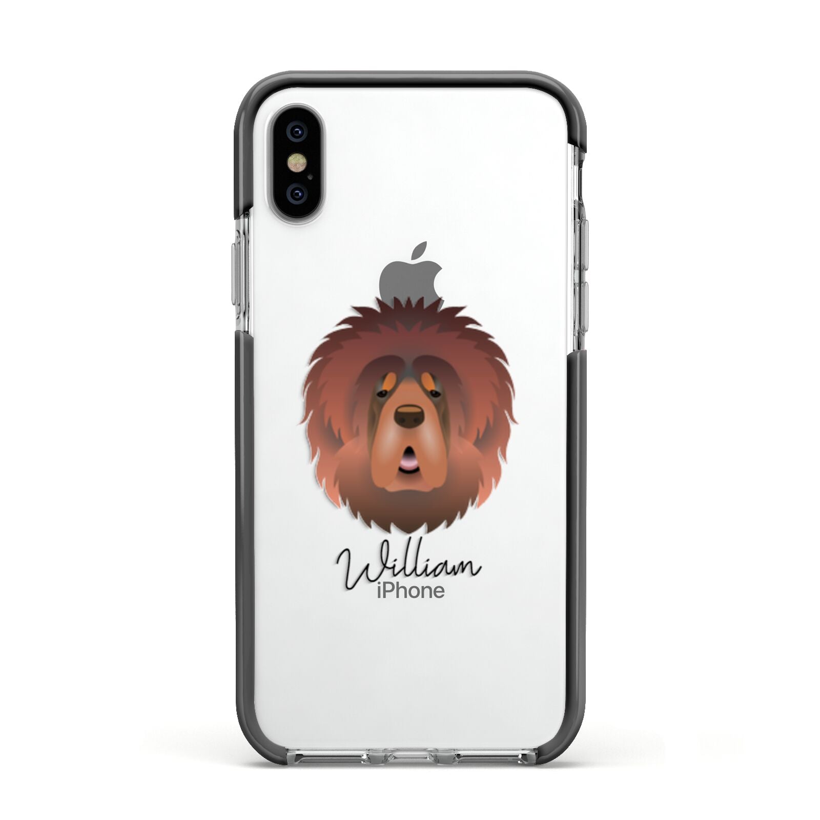 Tibetan Mastiff Personalised Apple iPhone Xs Impact Case Black Edge on Silver Phone