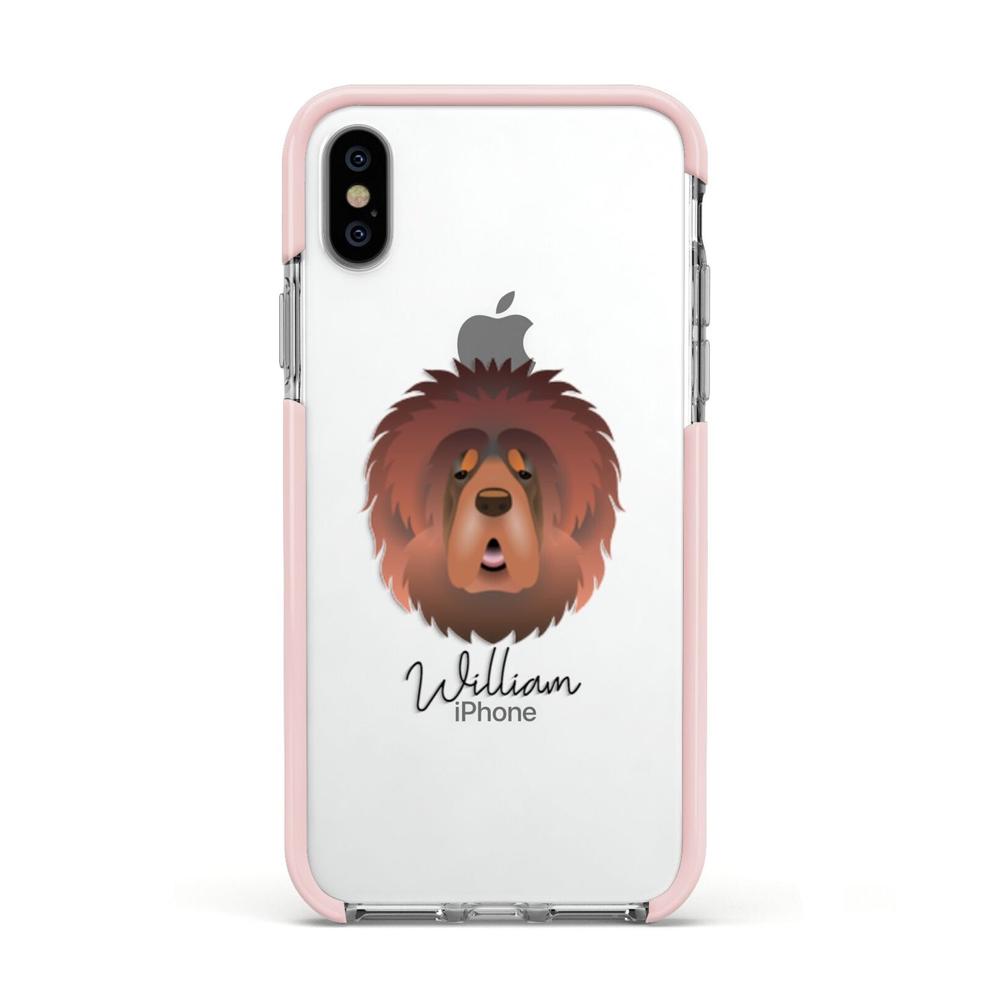 Tibetan Mastiff Personalised Apple iPhone Xs Impact Case Pink Edge on Silver Phone