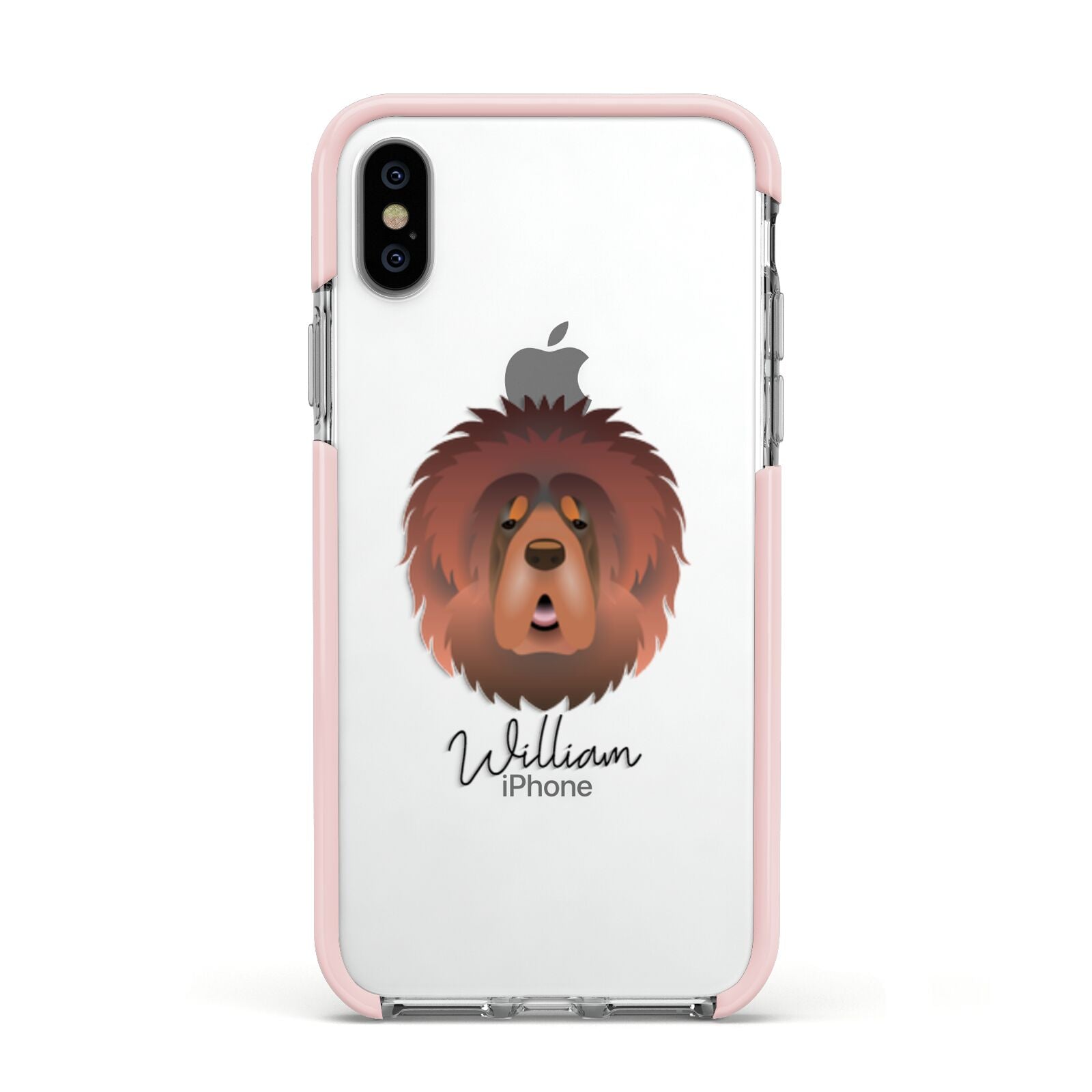 Tibetan Mastiff Personalised Apple iPhone Xs Impact Case Pink Edge on Silver Phone