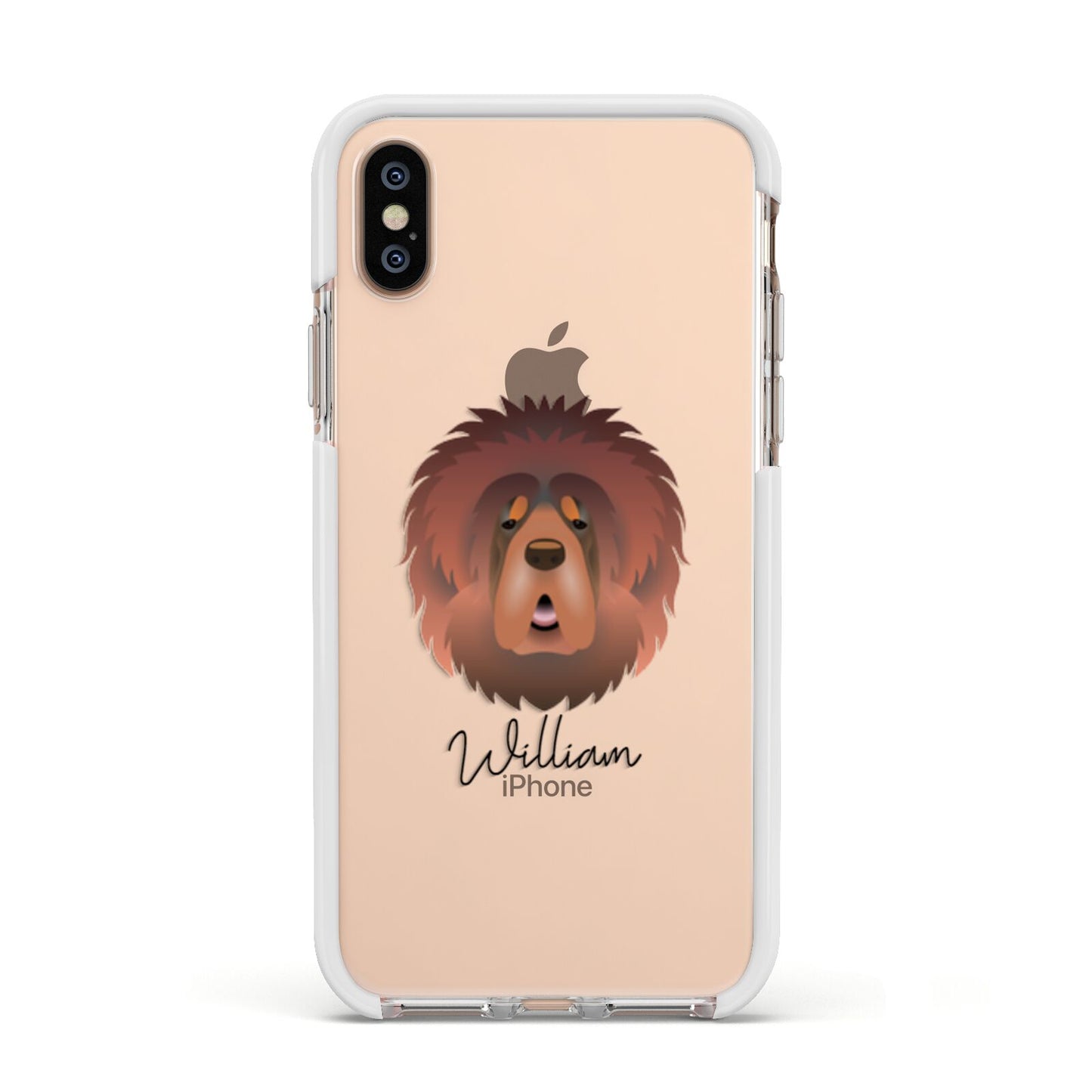 Tibetan Mastiff Personalised Apple iPhone Xs Impact Case White Edge on Gold Phone