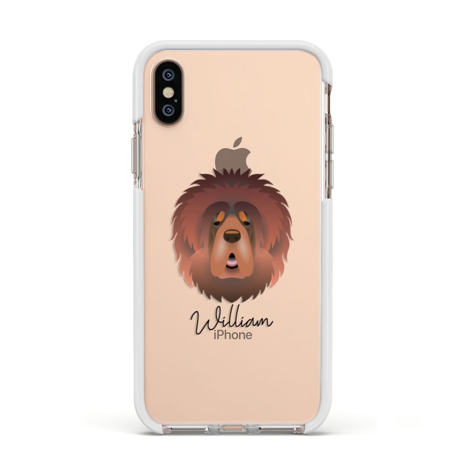 Tibetan Mastiff Personalised Apple iPhone Xs Impact Case White Edge on Gold Phone