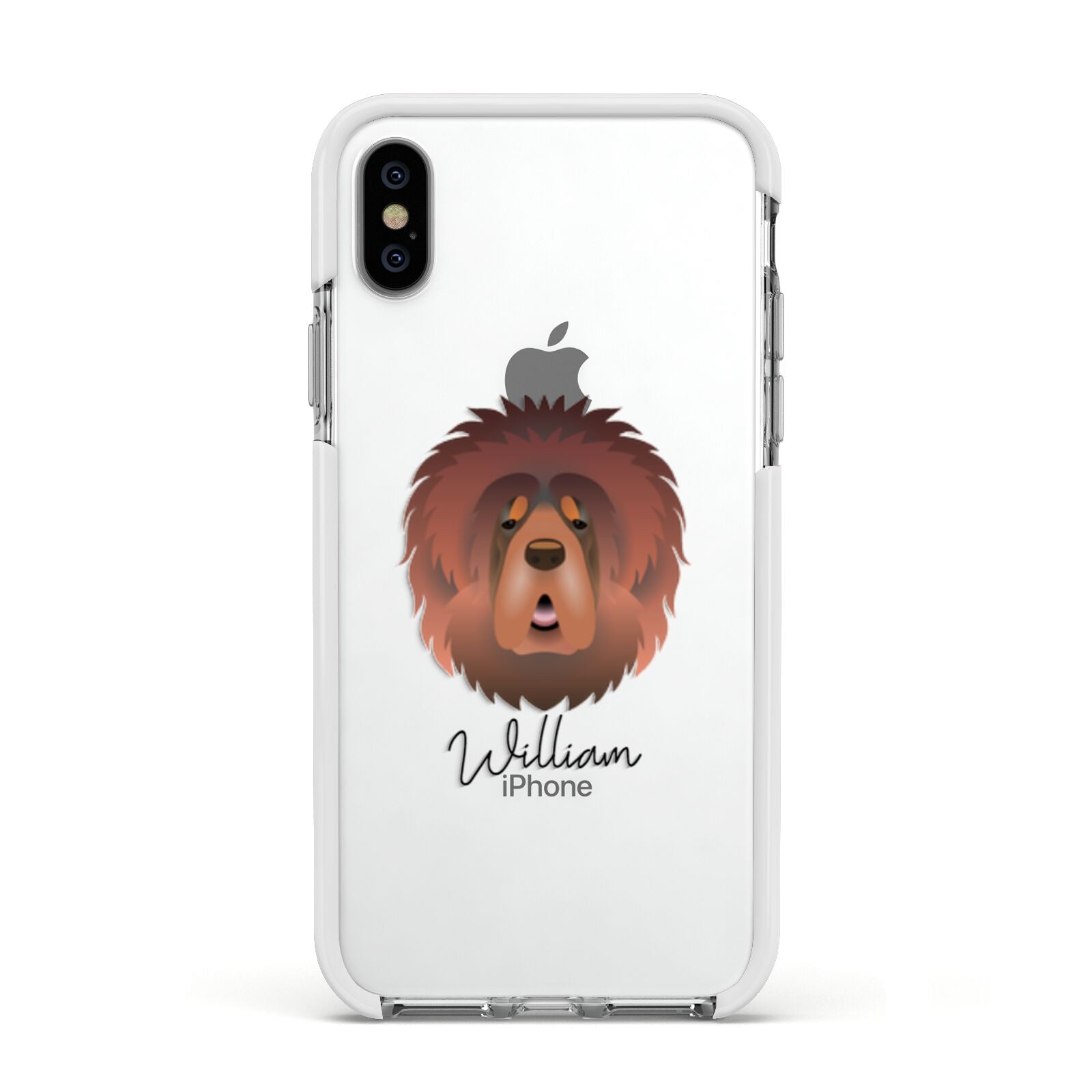 Tibetan Mastiff Personalised Apple iPhone Xs Impact Case White Edge on Silver Phone