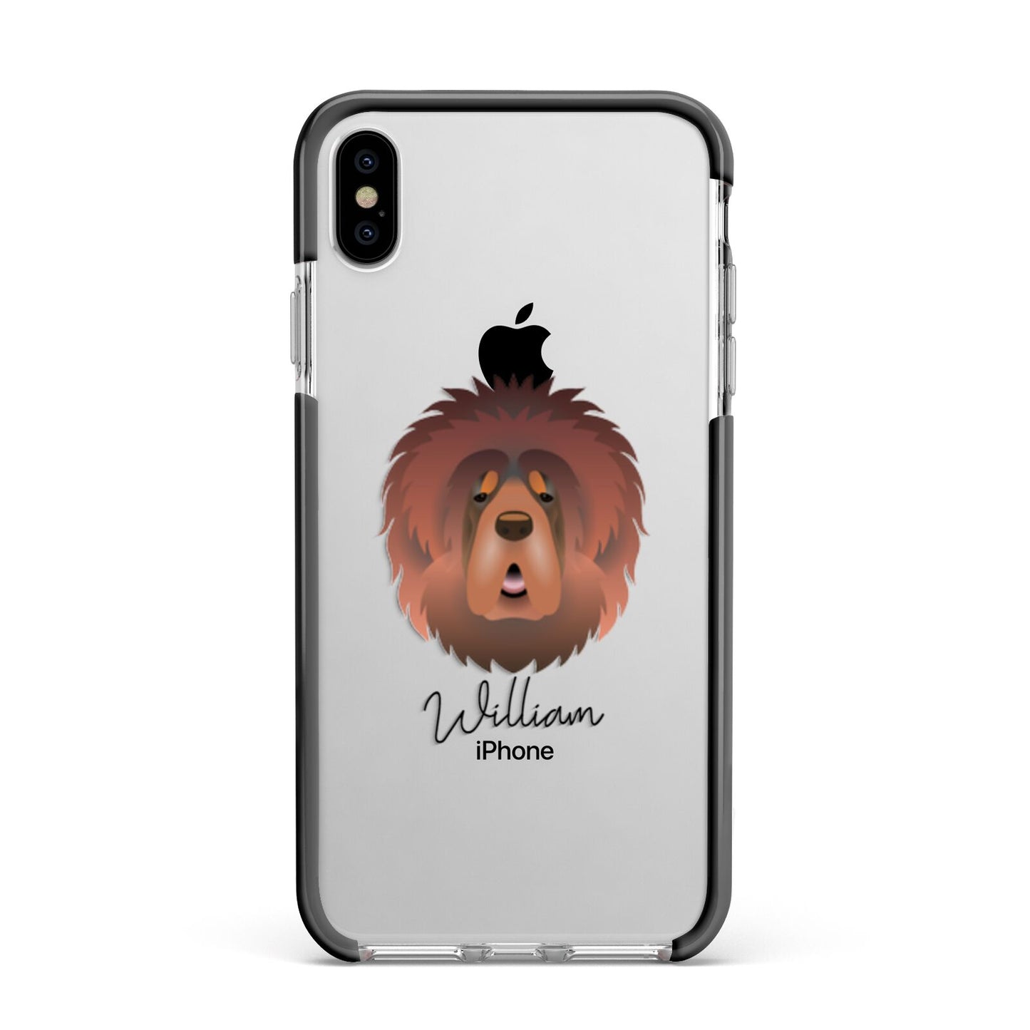 Tibetan Mastiff Personalised Apple iPhone Xs Max Impact Case Black Edge on Silver Phone