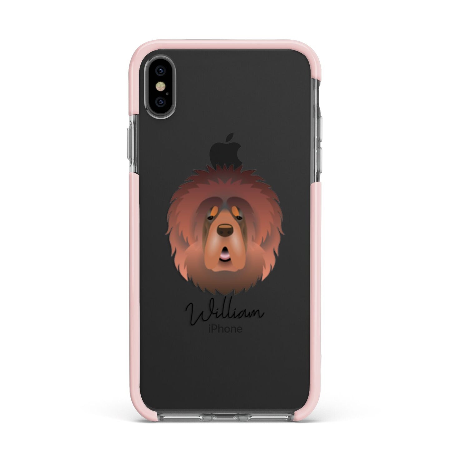 Tibetan Mastiff Personalised Apple iPhone Xs Max Impact Case Pink Edge on Black Phone