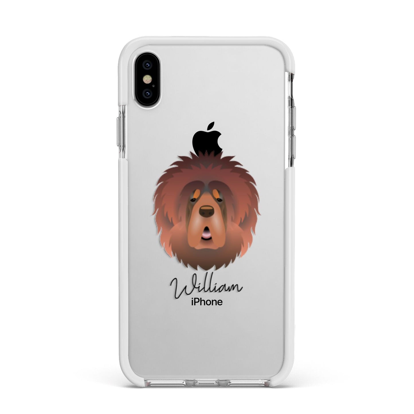 Tibetan Mastiff Personalised Apple iPhone Xs Max Impact Case White Edge on Silver Phone