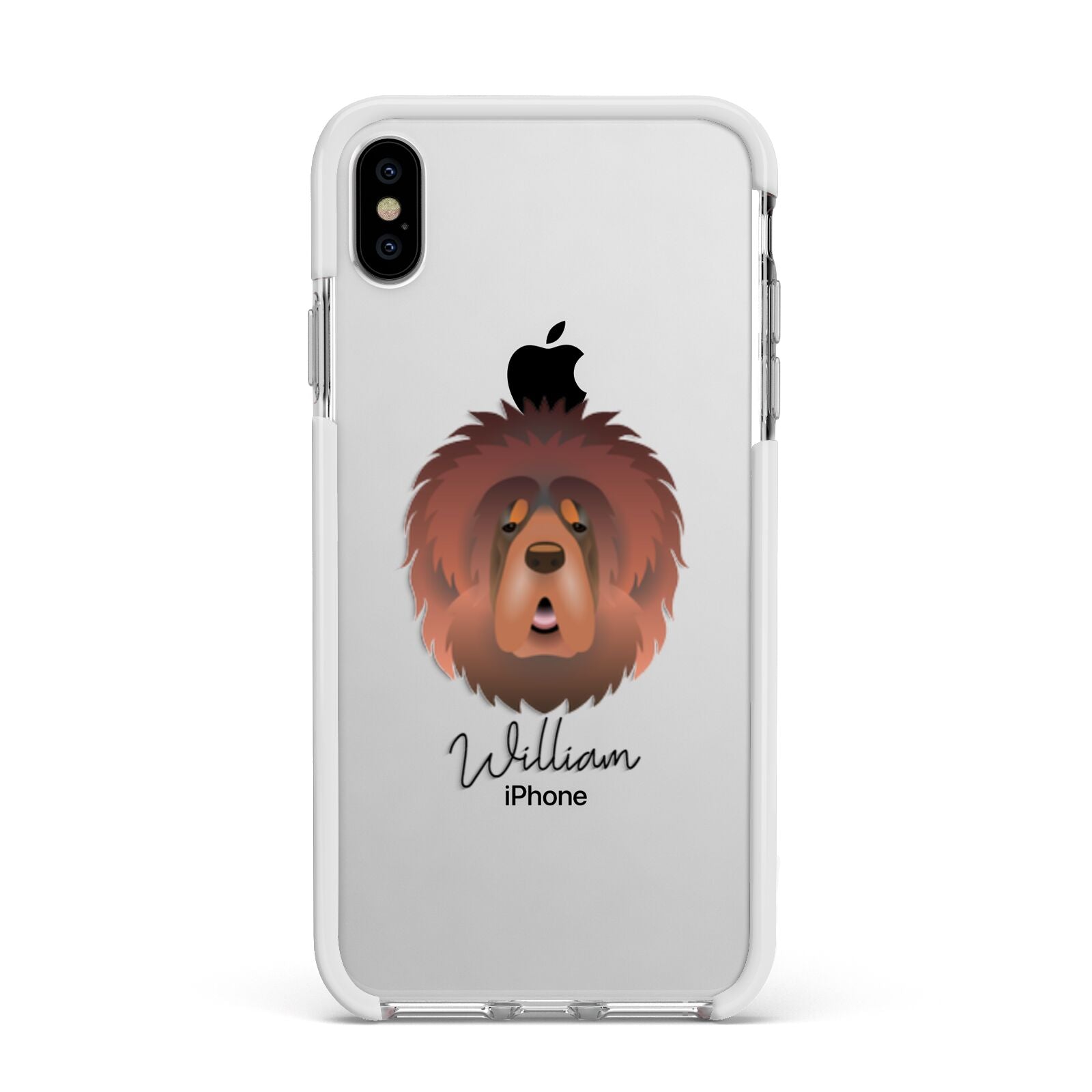 Tibetan Mastiff Personalised Apple iPhone Xs Max Impact Case White Edge on Silver Phone