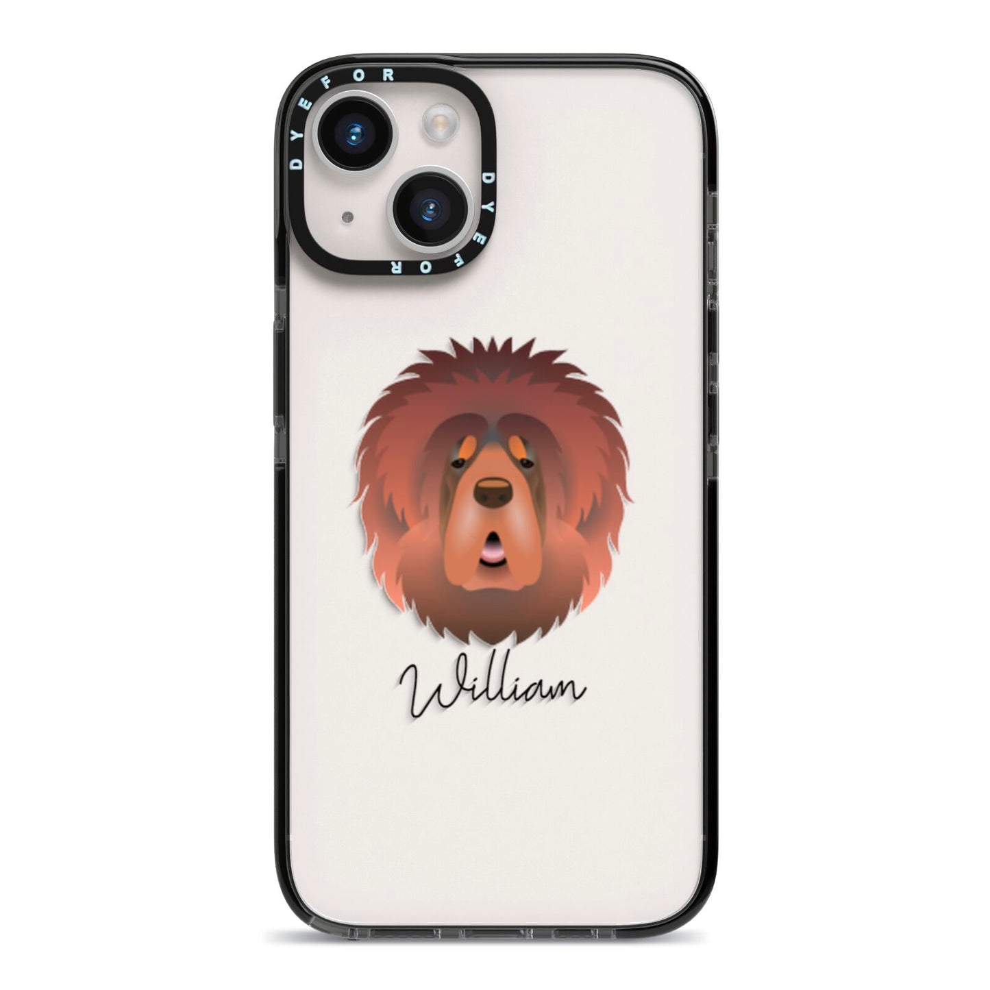 Tibetan Mastiff Personalised iPhone 14 Black Impact Case on Silver phone