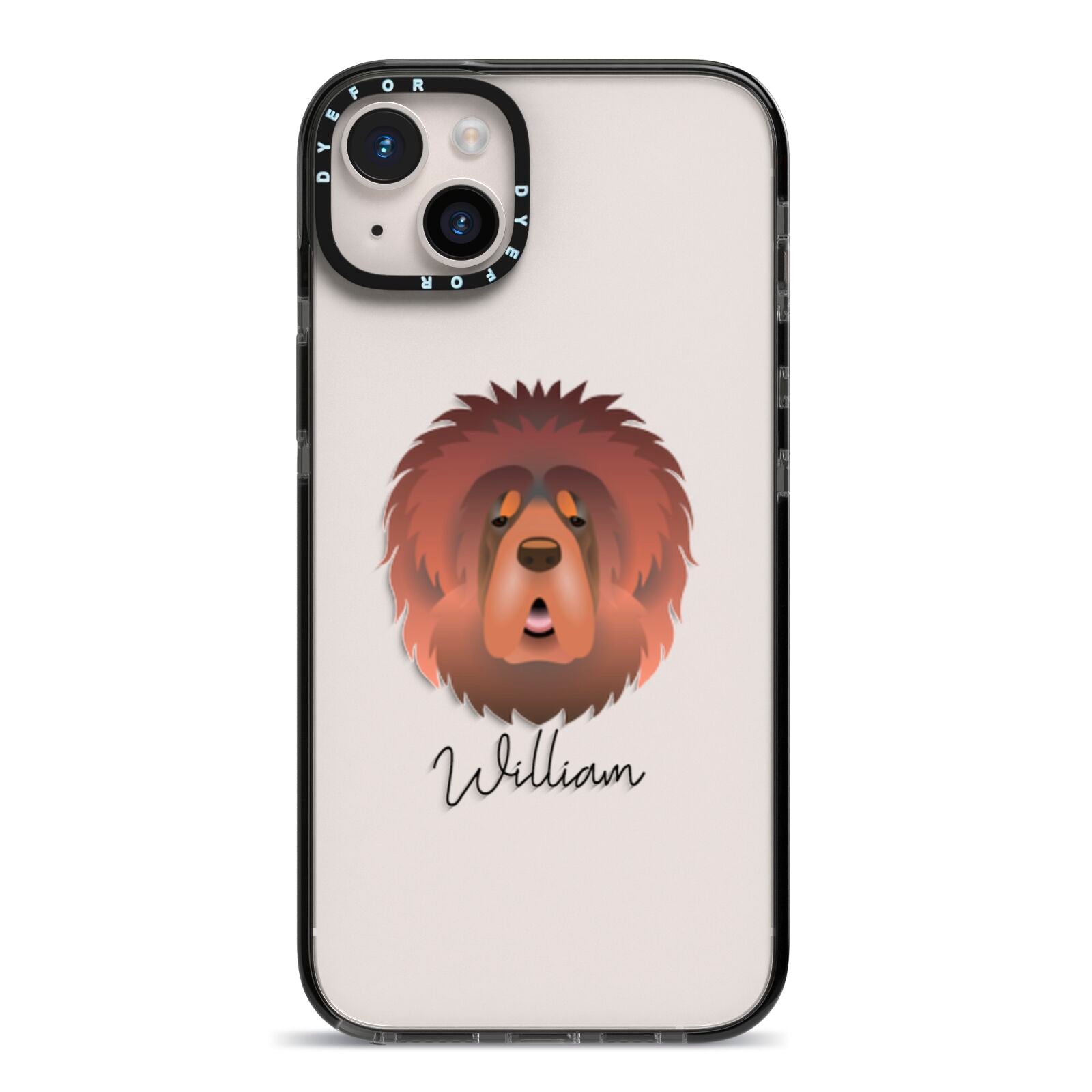 Tibetan Mastiff Personalised iPhone 14 Plus Black Impact Case on Silver phone