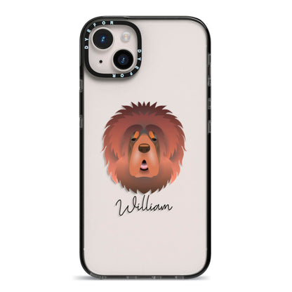Tibetan Mastiff Personalised iPhone 14 Plus Black Impact Case on Silver phone