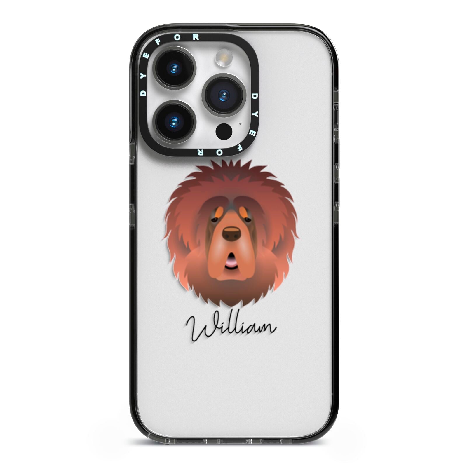 Tibetan Mastiff Personalised iPhone 14 Pro Black Impact Case on Silver phone