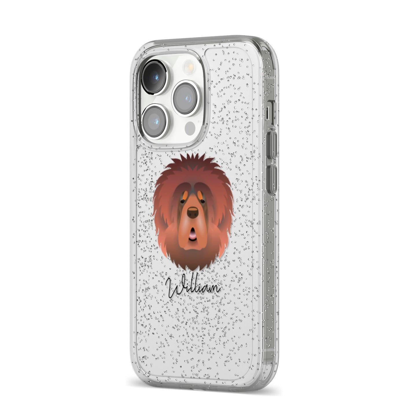 Tibetan Mastiff Personalised iPhone 14 Pro Glitter Tough Case Silver Angled Image