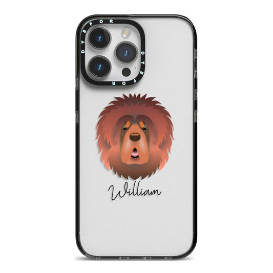 Tibetan Mastiff Personalised iPhone 14 Pro Max Black Impact Case on Silver phone