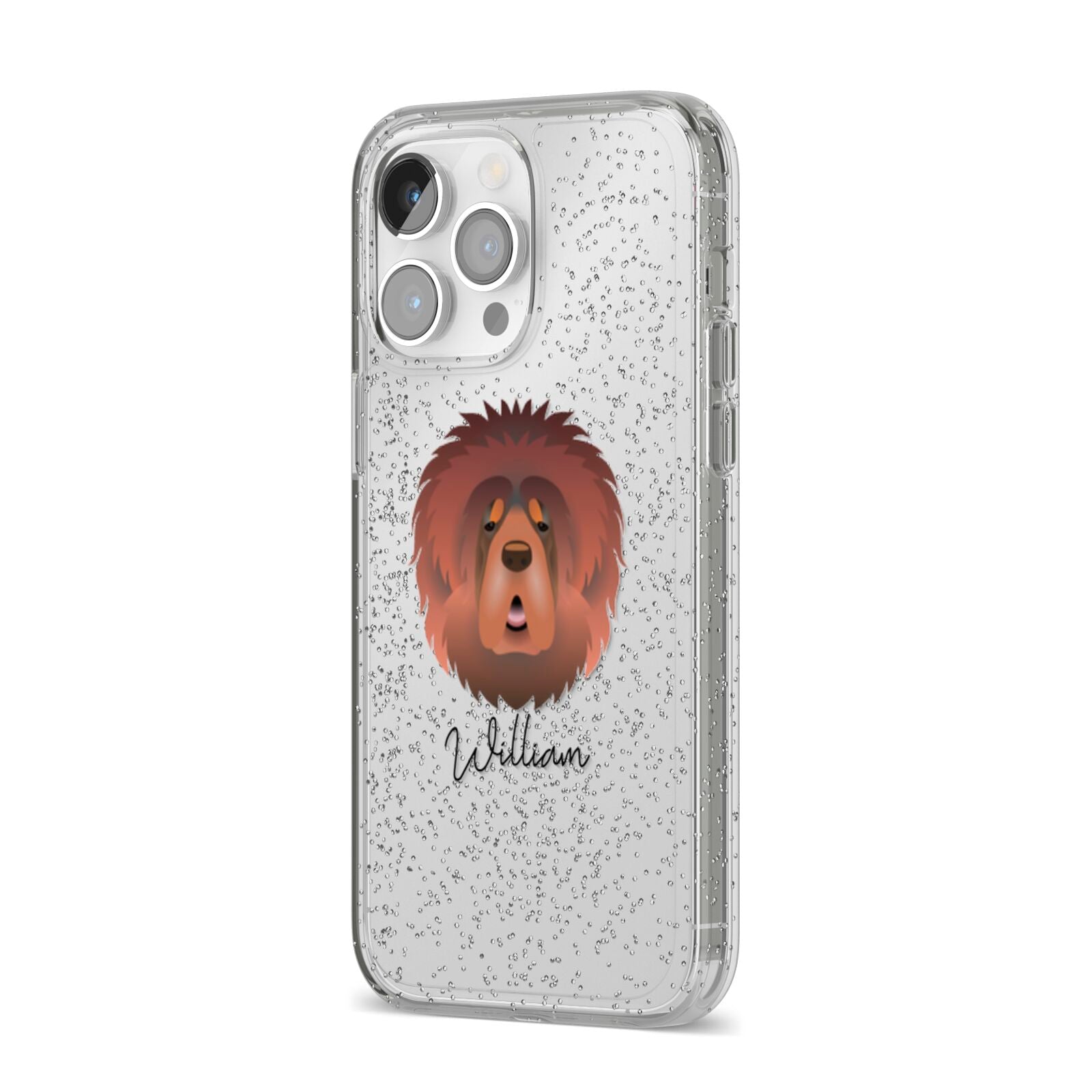Tibetan Mastiff Personalised iPhone 14 Pro Max Glitter Tough Case Silver Angled Image