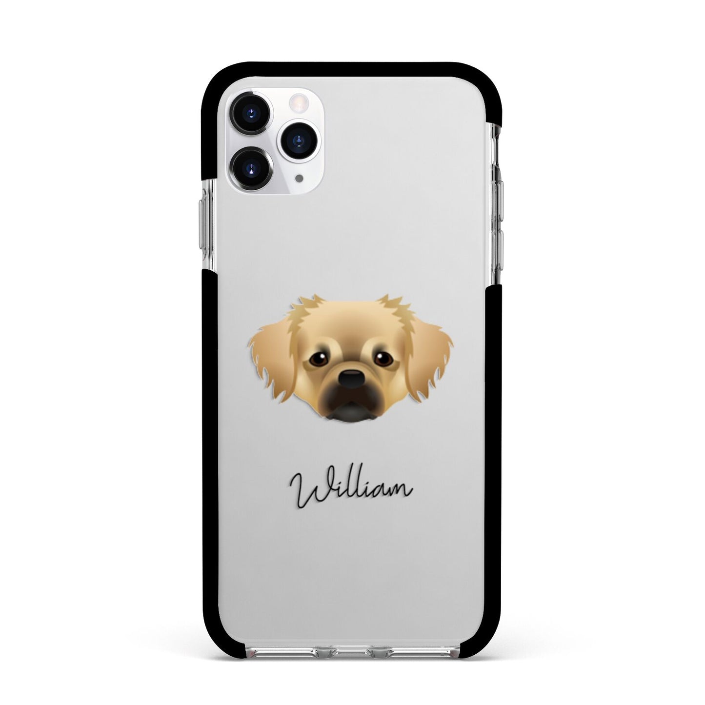 Tibetan Spaniel Personalised Apple iPhone 11 Pro Max in Silver with Black Impact Case