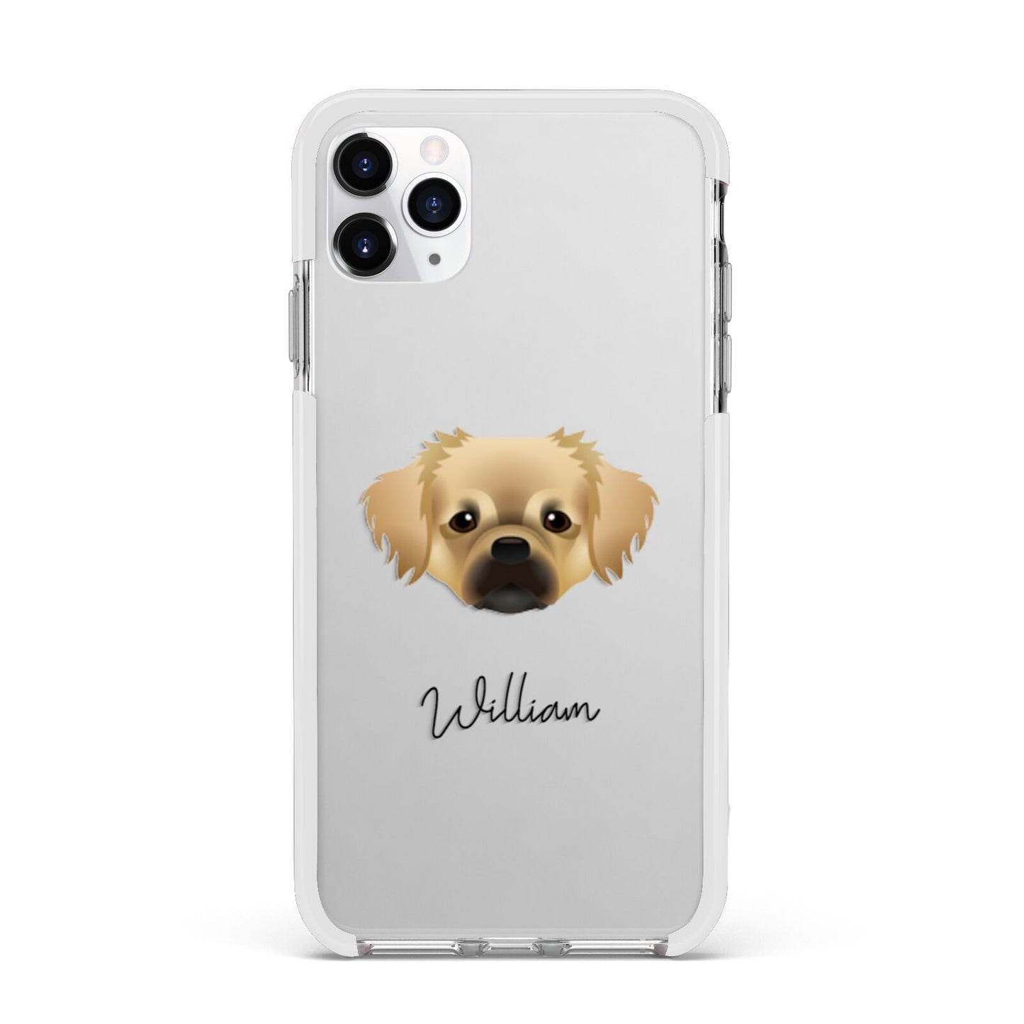 Tibetan Spaniel Personalised Apple iPhone 11 Pro Max in Silver with White Impact Case