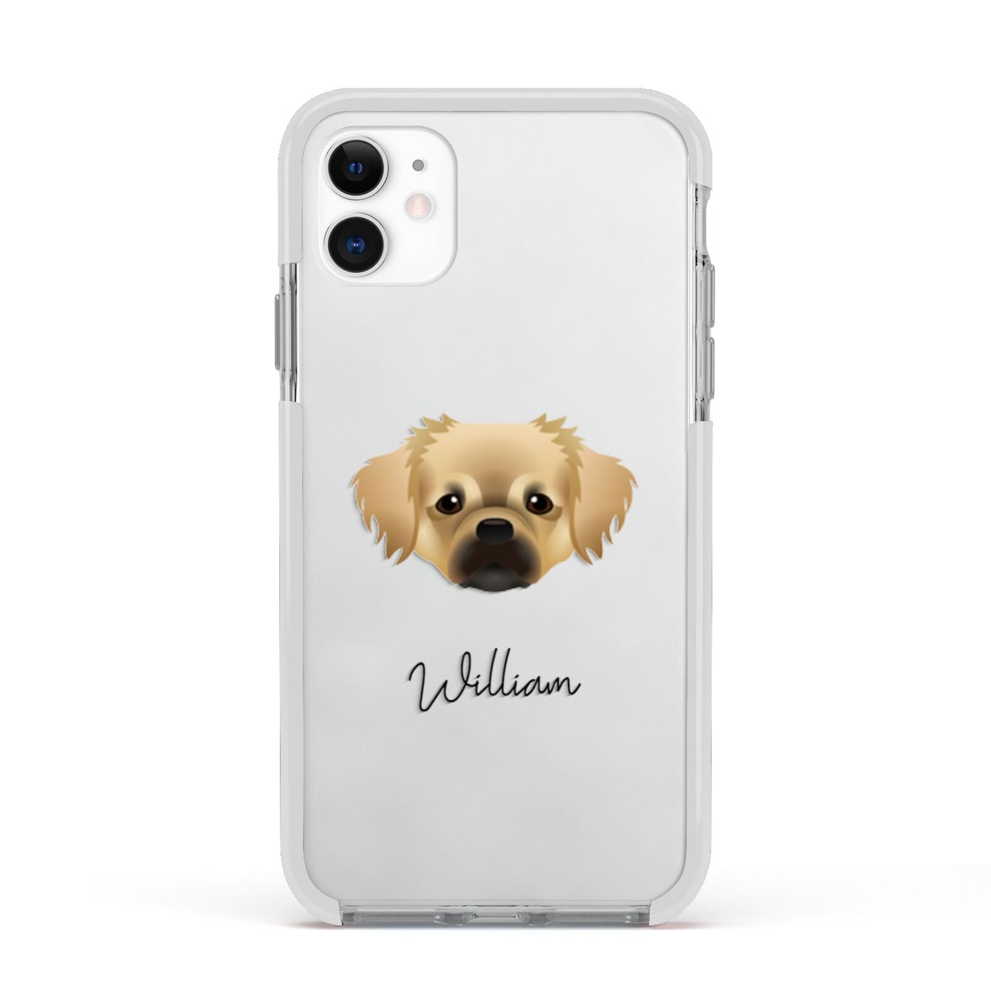 Tibetan Spaniel Personalised Apple iPhone 11 in White with White Impact Case