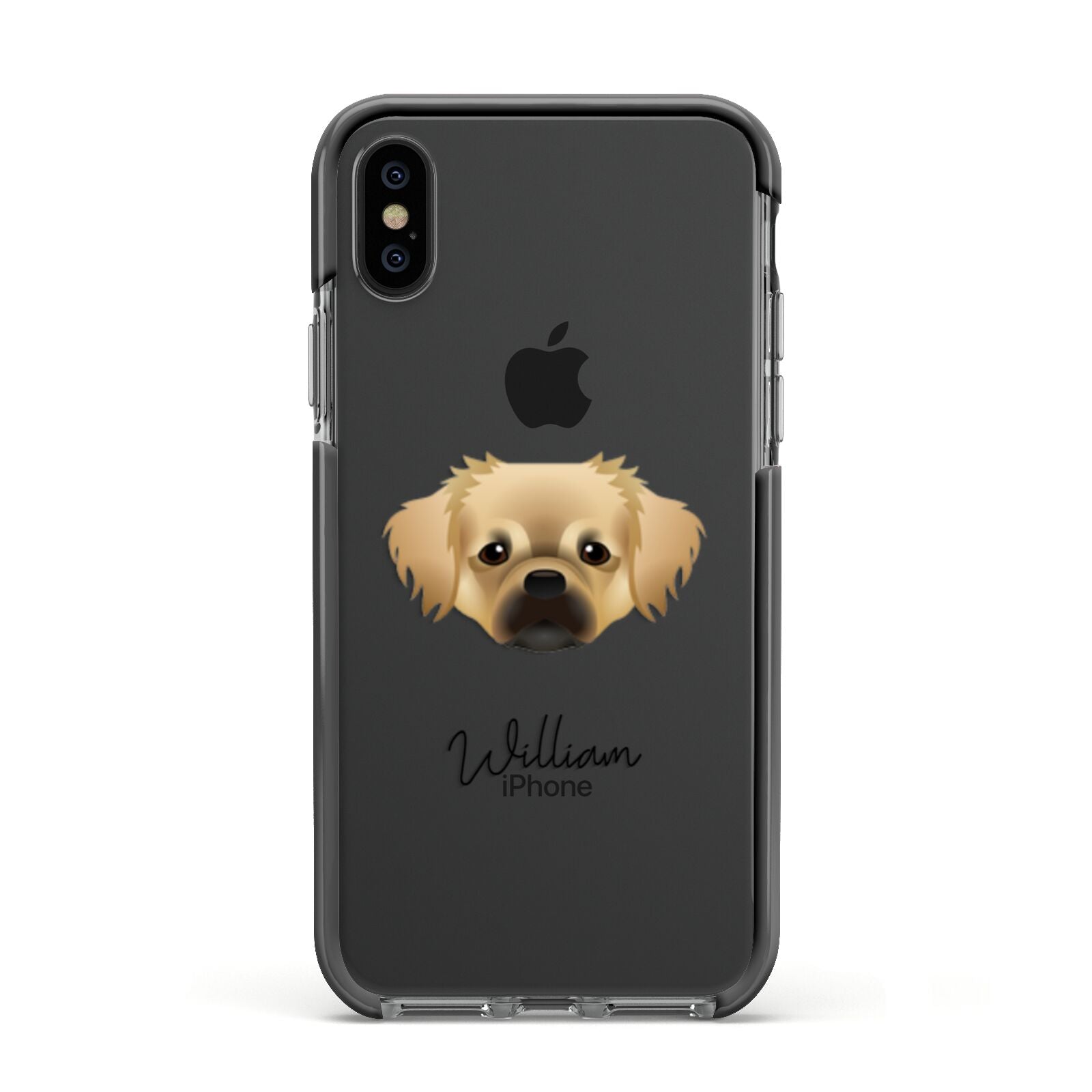 Tibetan Spaniel Personalised Apple iPhone Xs Impact Case Black Edge on Black Phone