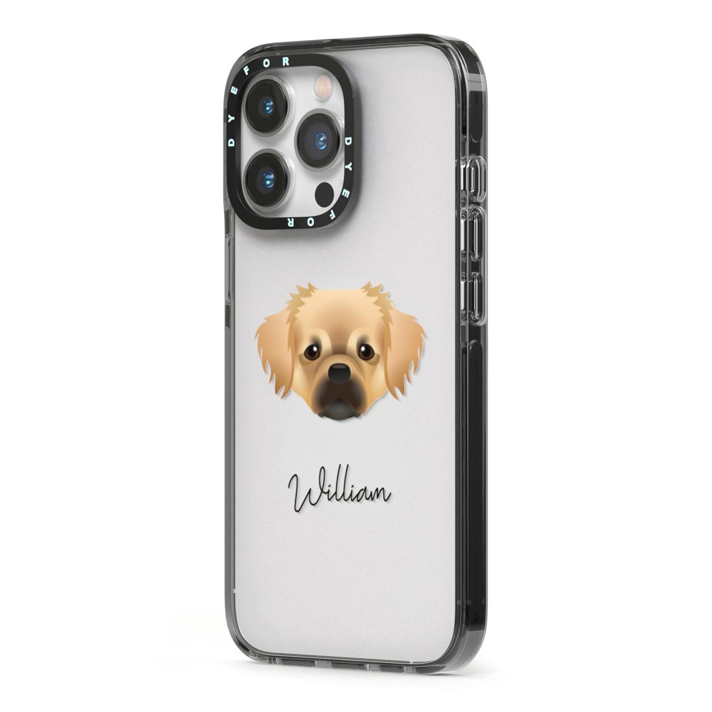 Tibetan Spaniel Personalised iPhone 13 Pro Black Impact Case Side Angle on Silver phone