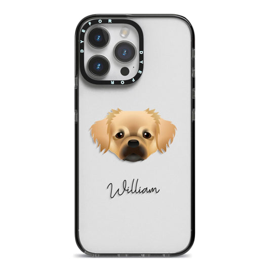 Tibetan Spaniel Personalised iPhone 14 Pro Max Black Impact Case on Silver phone