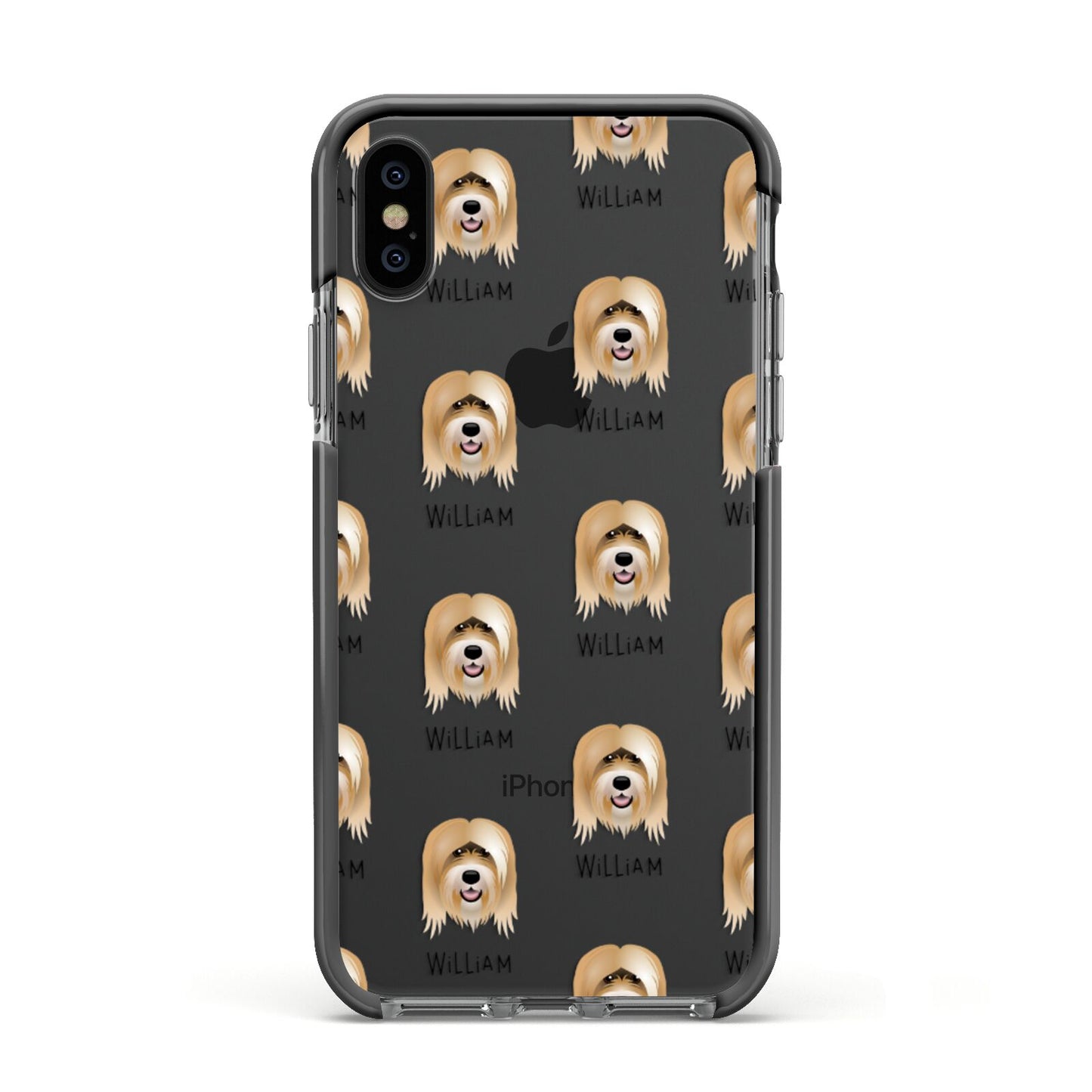 Tibetan Terrier Icon with Name Apple iPhone Xs Impact Case Black Edge on Black Phone