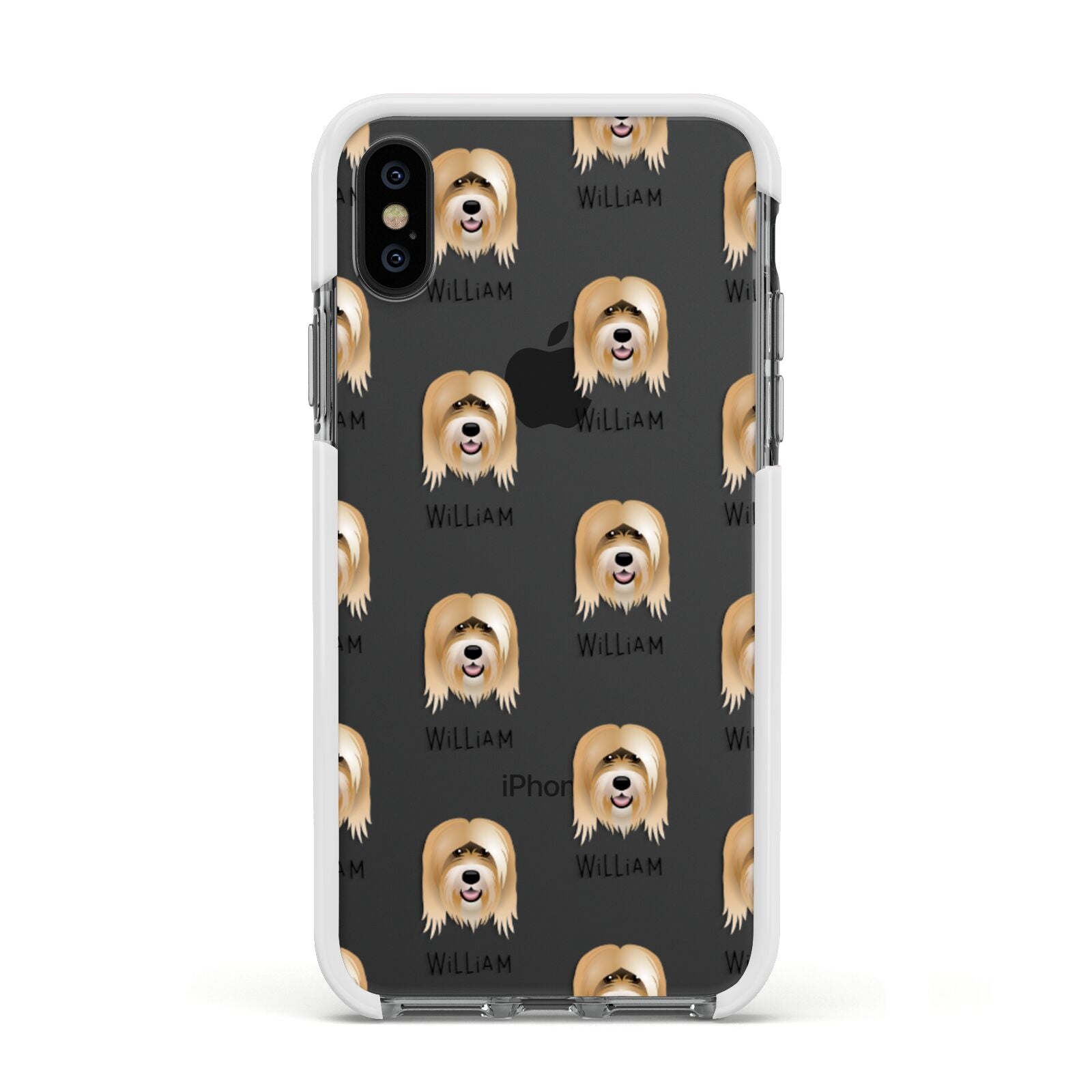 Tibetan Terrier Icon with Name Apple iPhone Xs Impact Case White Edge on Black Phone