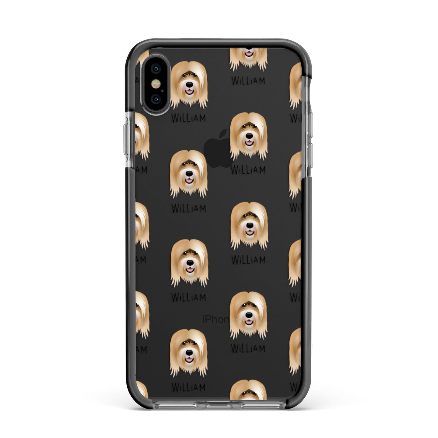 Tibetan Terrier Icon with Name Apple iPhone Xs Max Impact Case Black Edge on Black Phone