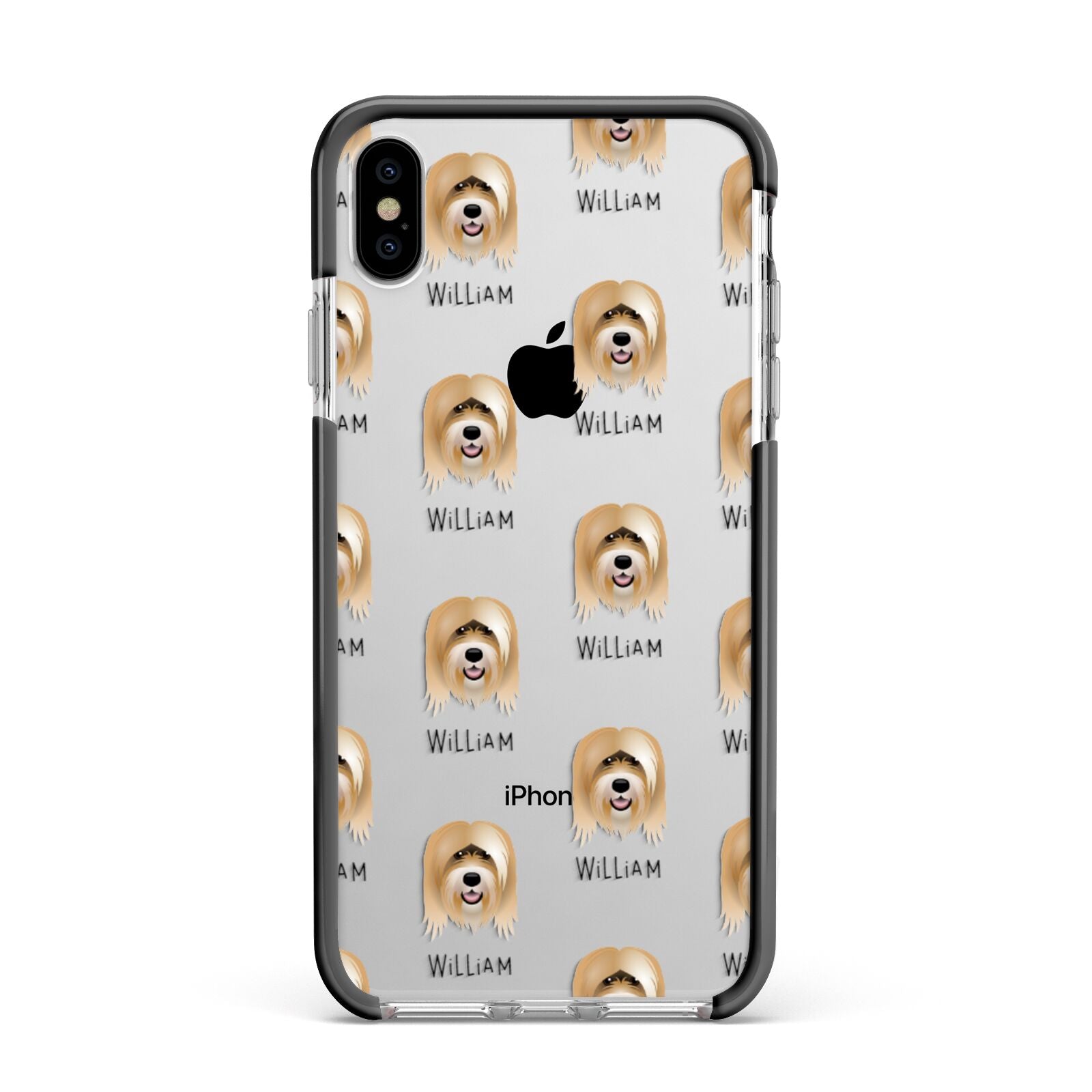 Tibetan Terrier Icon with Name Apple iPhone Xs Max Impact Case Black Edge on Silver Phone