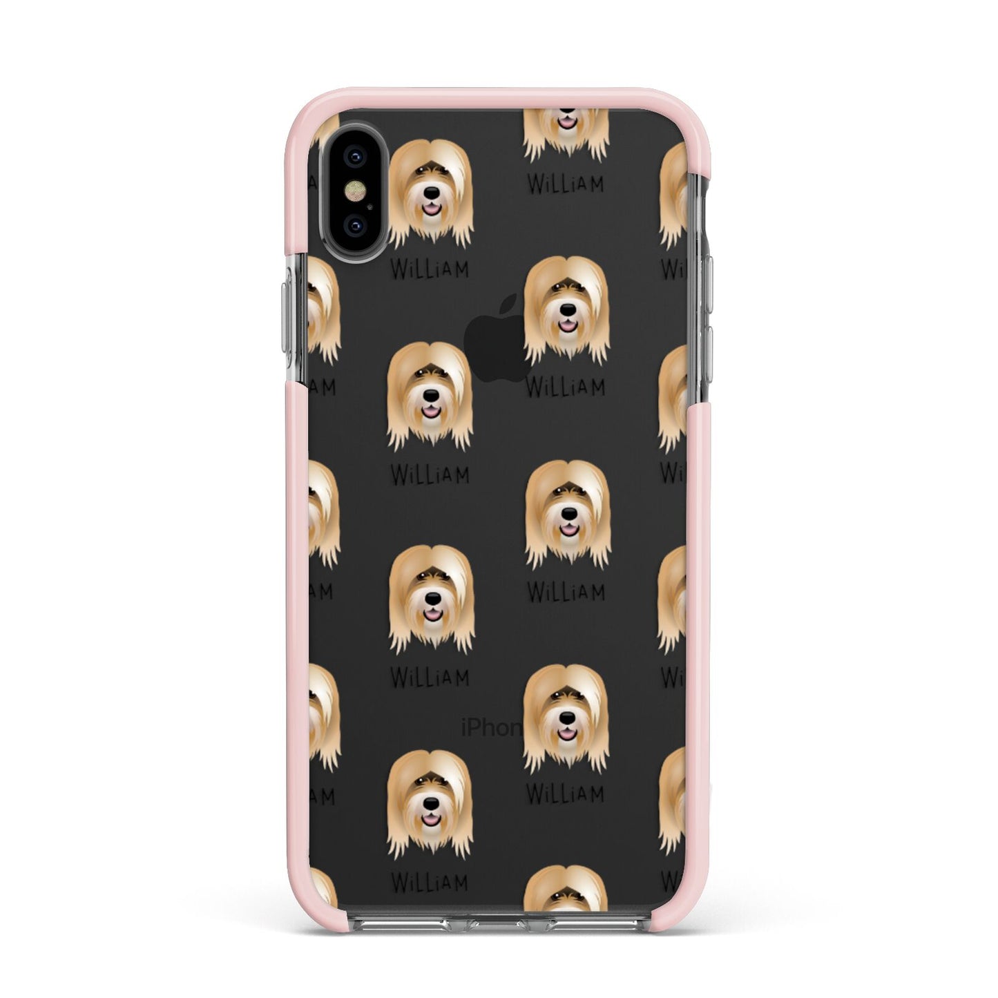 Tibetan Terrier Icon with Name Apple iPhone Xs Max Impact Case Pink Edge on Black Phone