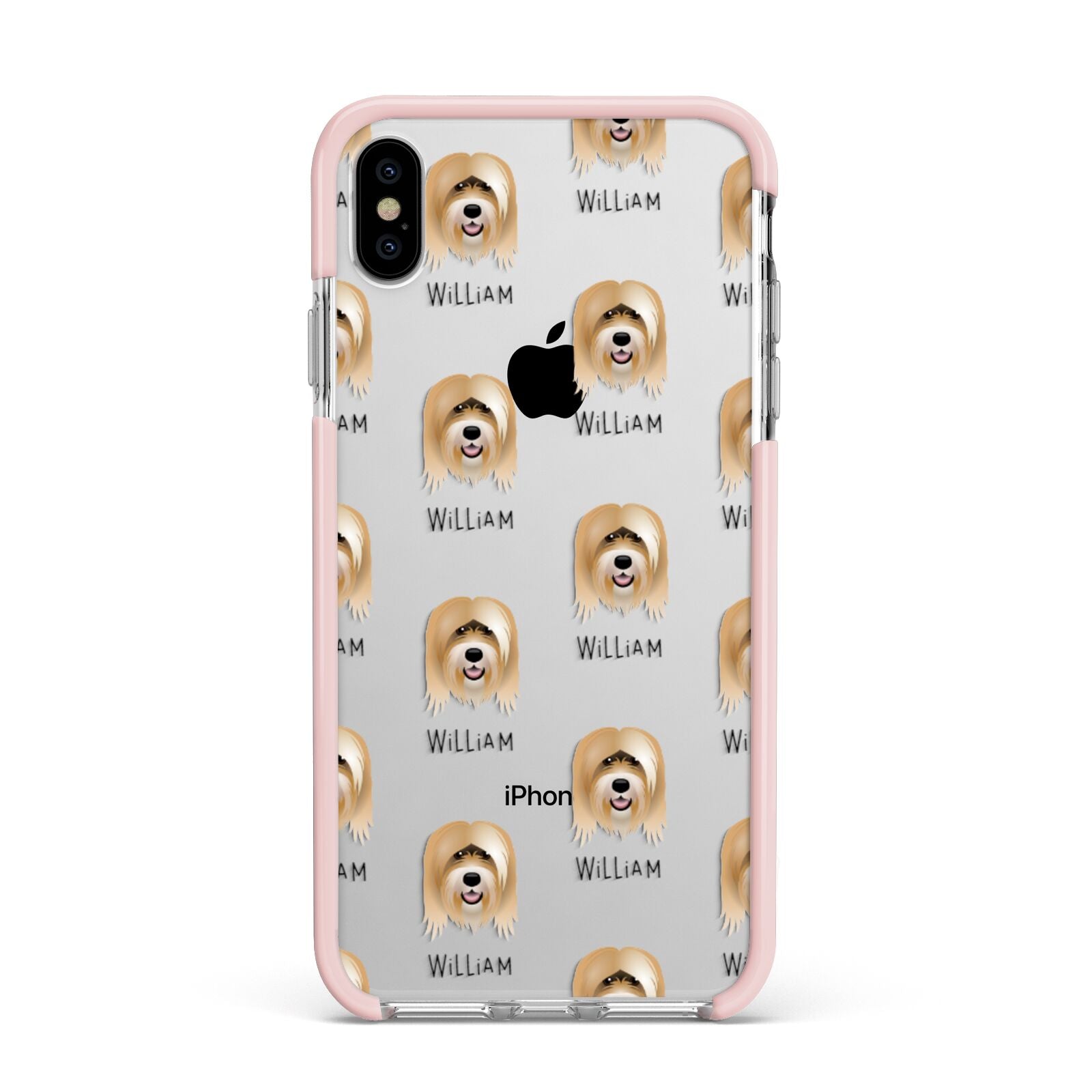 Tibetan Terrier Icon with Name Apple iPhone Xs Max Impact Case Pink Edge on Silver Phone