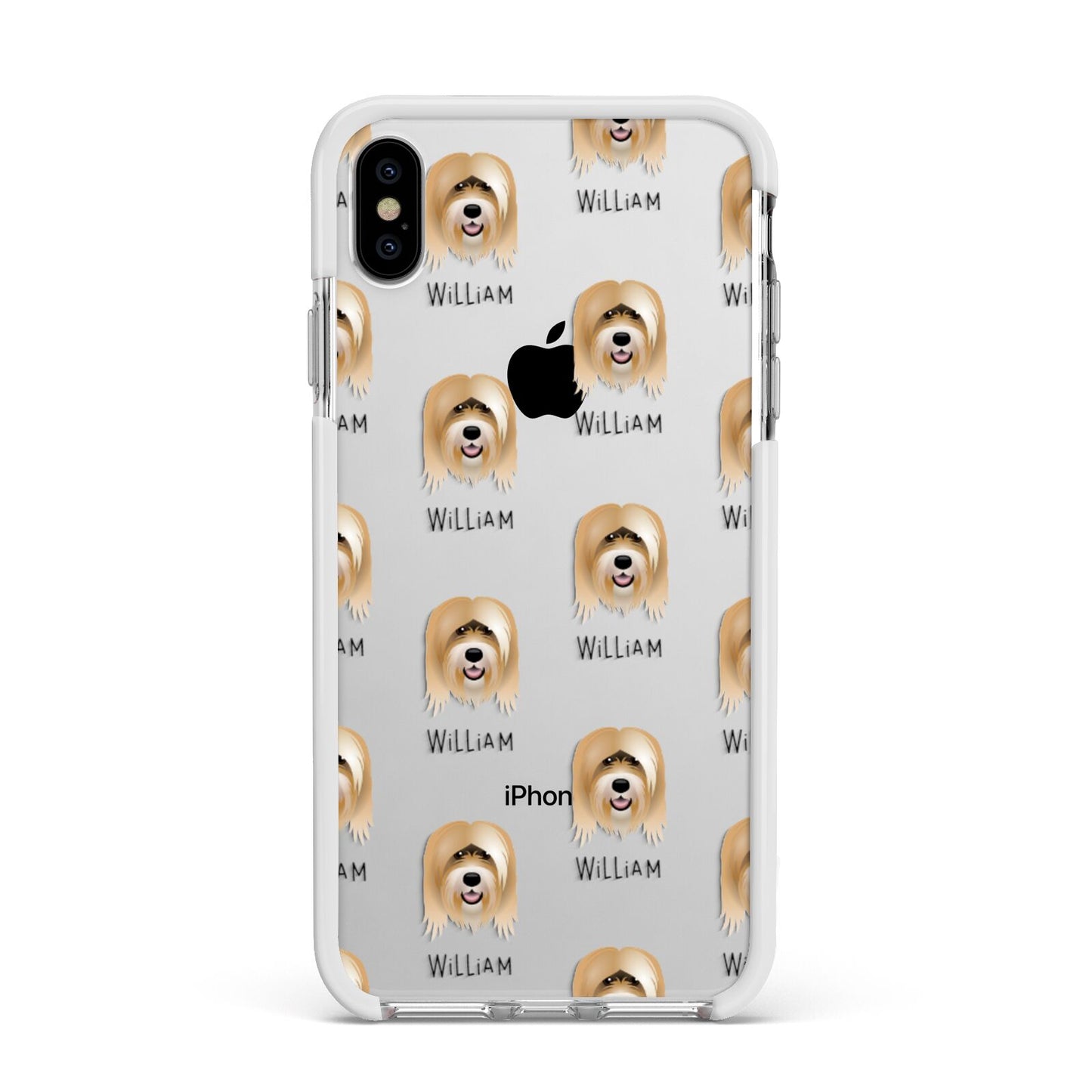 Tibetan Terrier Icon with Name Apple iPhone Xs Max Impact Case White Edge on Silver Phone