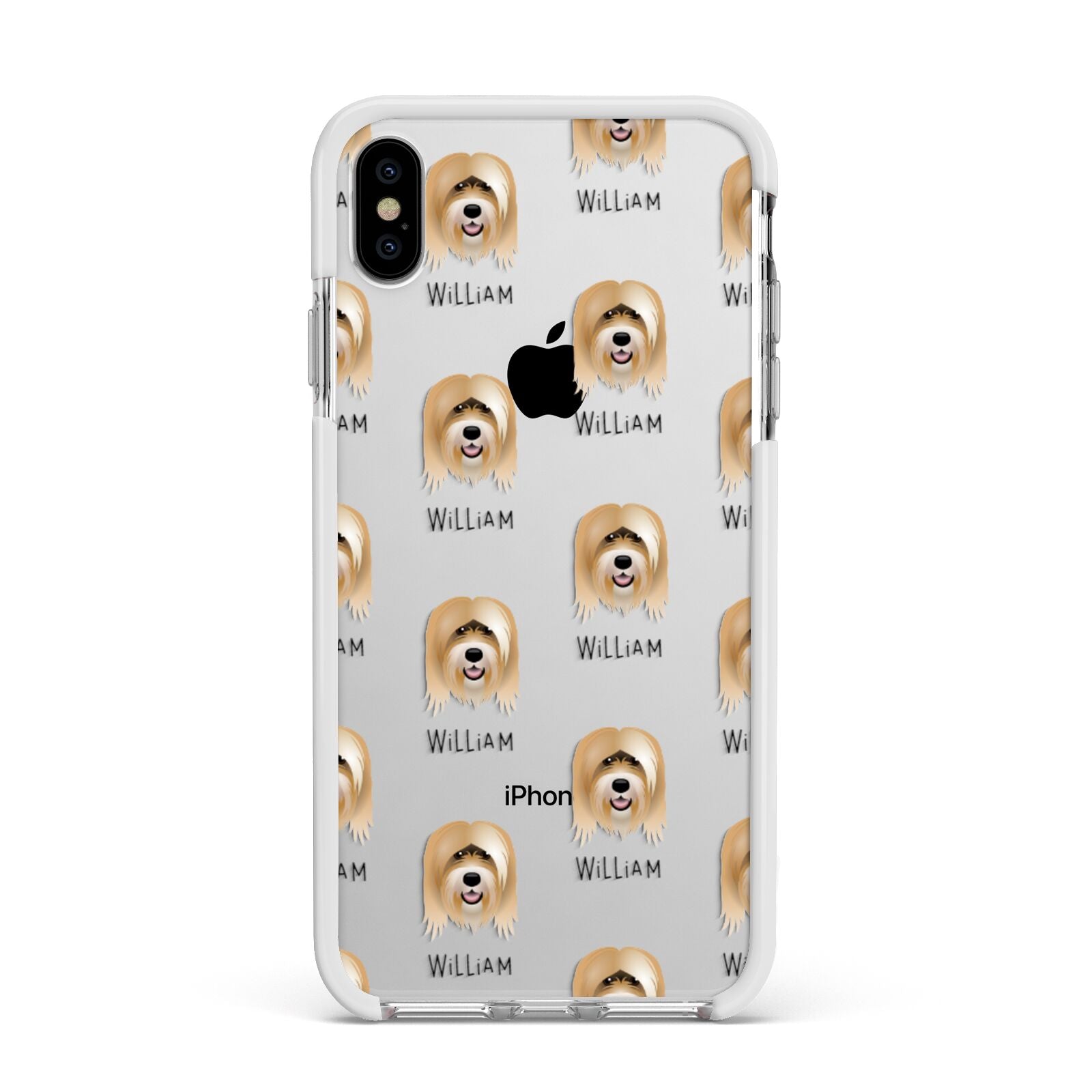 Tibetan Terrier Icon with Name Apple iPhone Xs Max Impact Case White Edge on Silver Phone