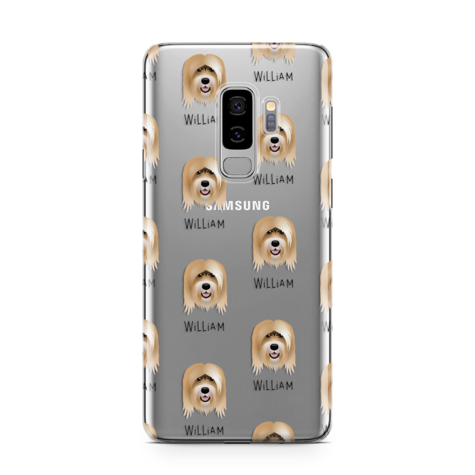 Tibetan Terrier Icon with Name Samsung Galaxy S9 Plus Case on Silver phone