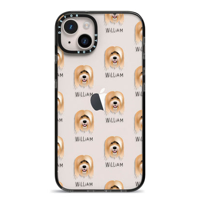 Tibetan Terrier Icon with Name iPhone 14 Plus Black Impact Case on Silver phone
