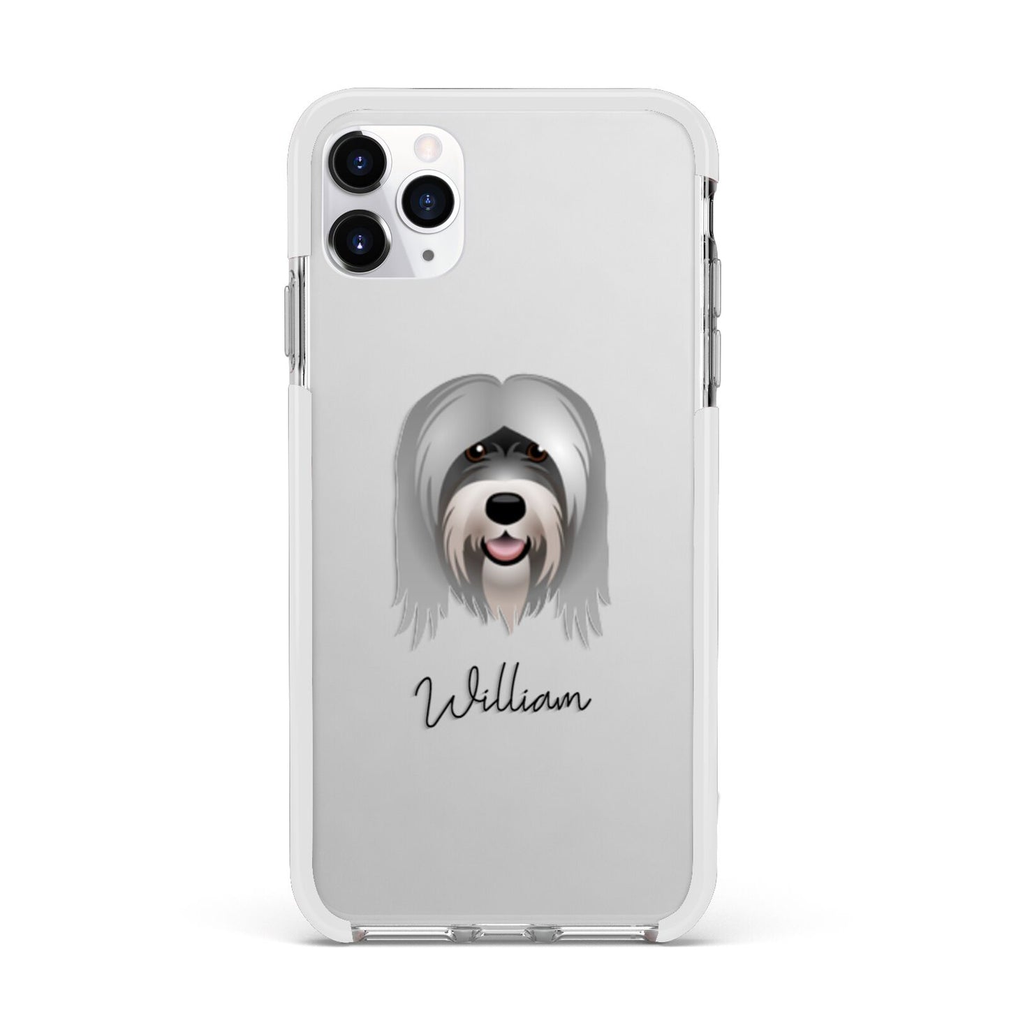 Tibetan Terrier Personalised Apple iPhone 11 Pro Max in Silver with White Impact Case