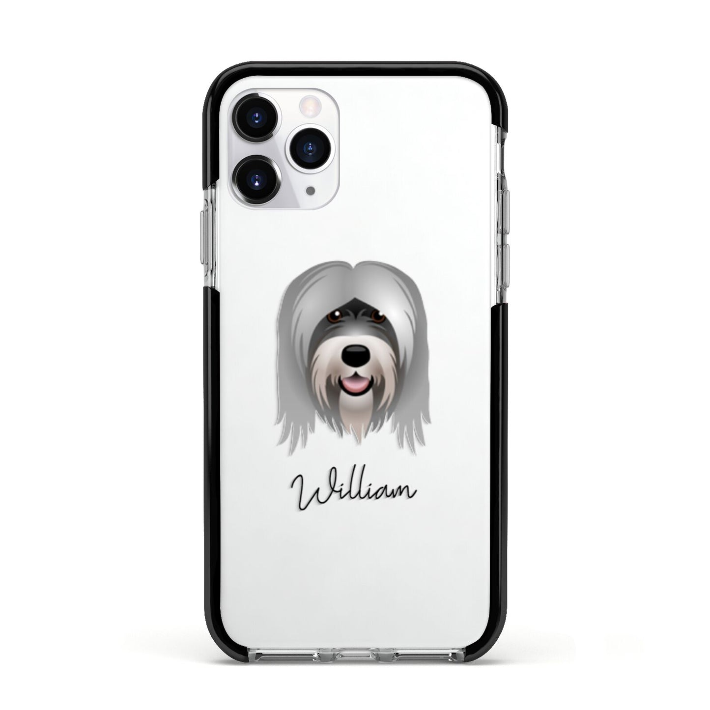 Tibetan Terrier Personalised Apple iPhone 11 Pro in Silver with Black Impact Case