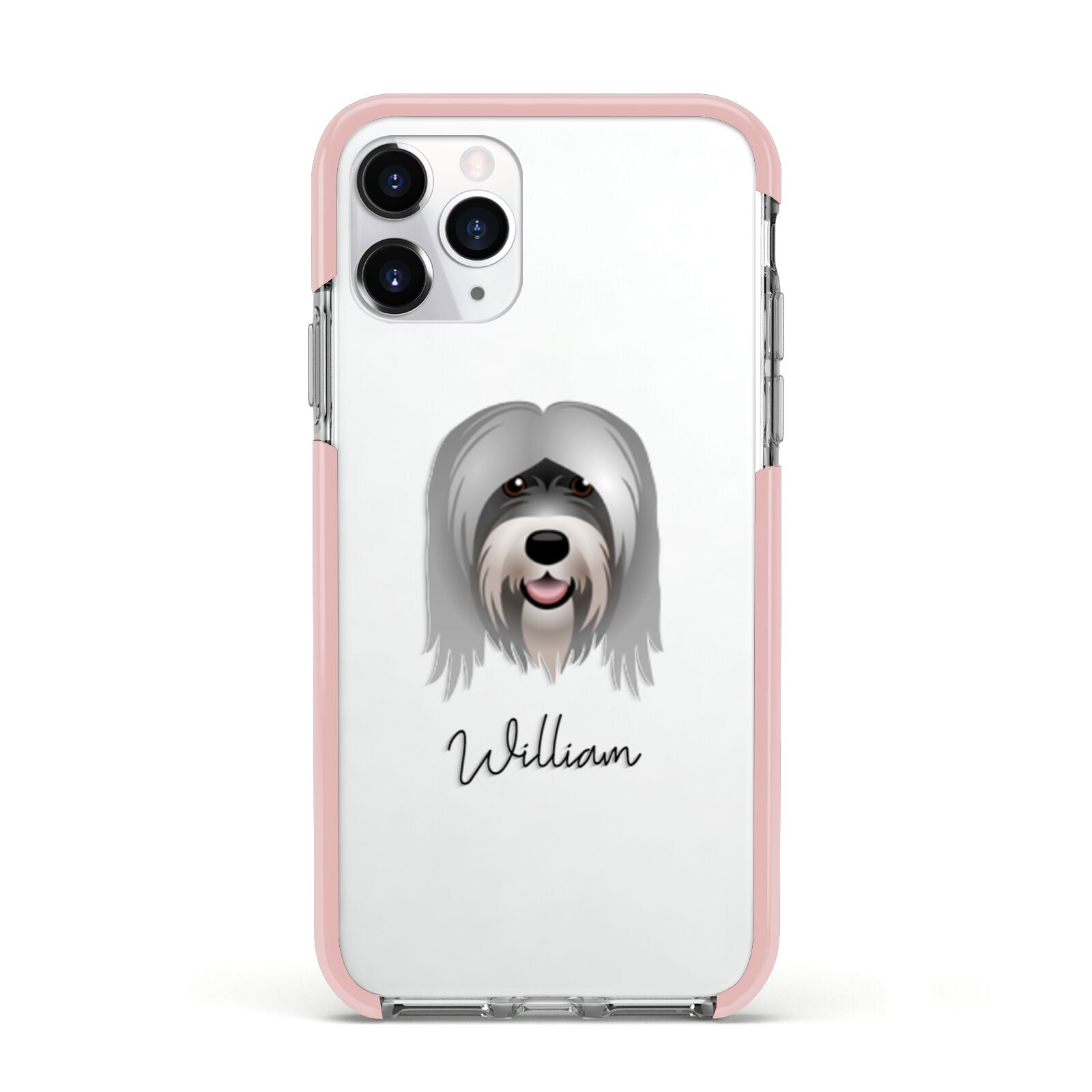 Tibetan Terrier Personalised Apple iPhone 11 Pro in Silver with Pink Impact Case