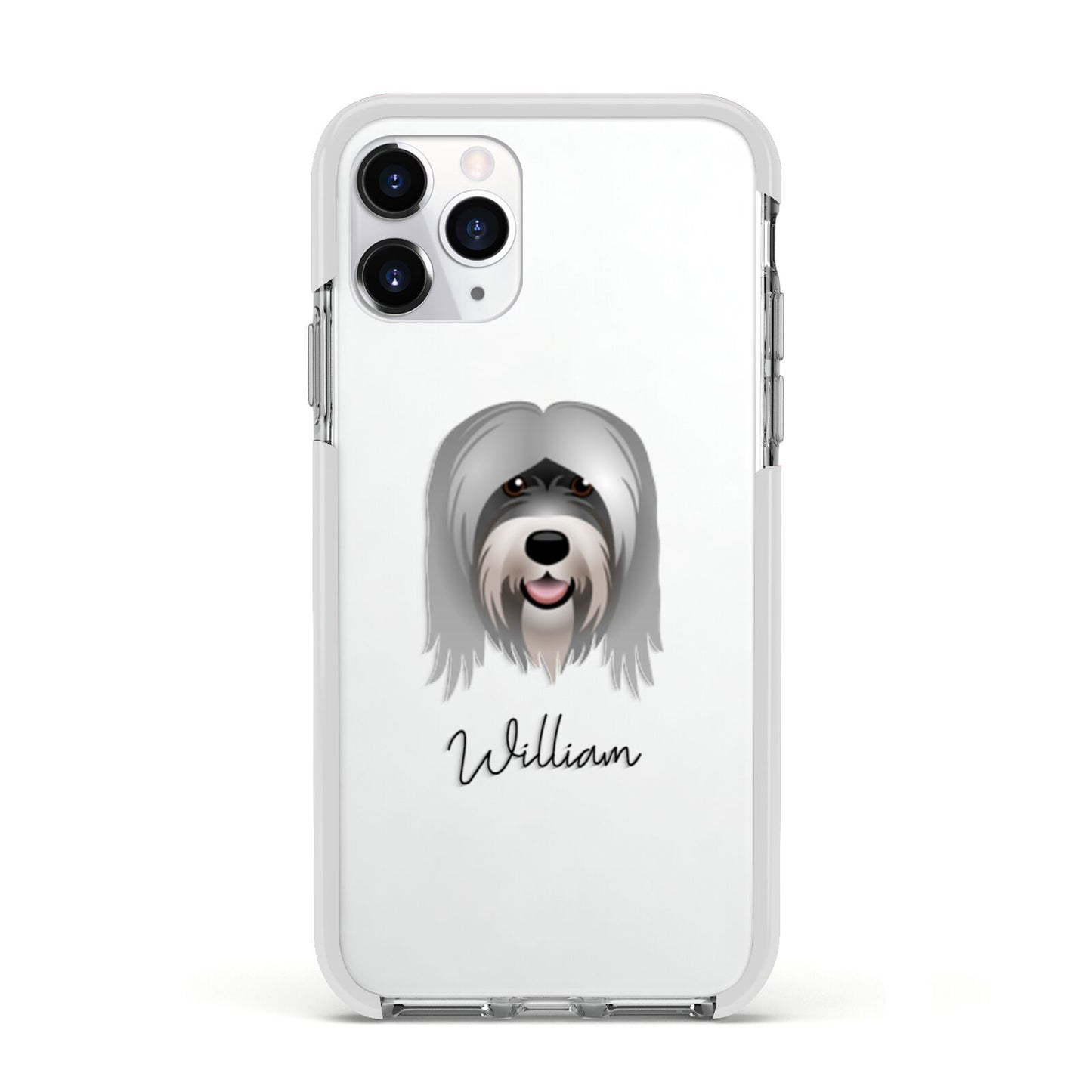 Tibetan Terrier Personalised Apple iPhone 11 Pro in Silver with White Impact Case