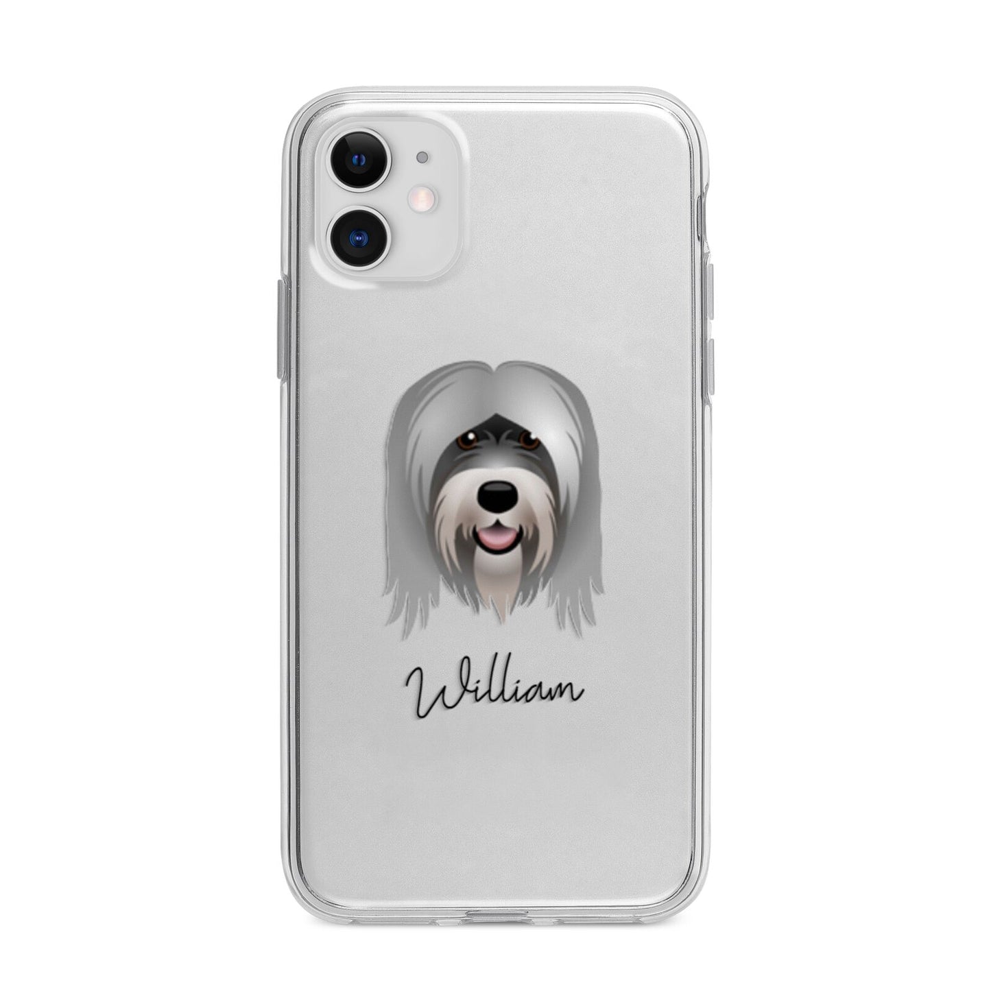 Tibetan Terrier Personalised Apple iPhone 11 in White with Bumper Case