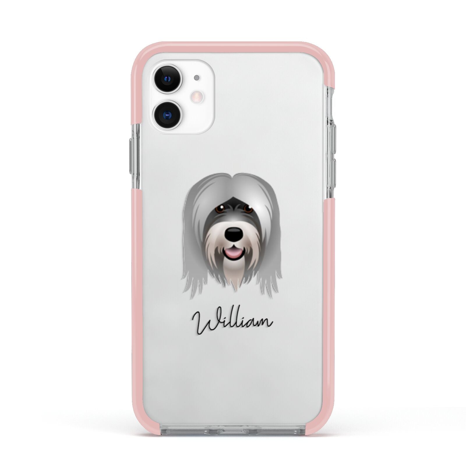 Tibetan Terrier Personalised Apple iPhone 11 in White with Pink Impact Case