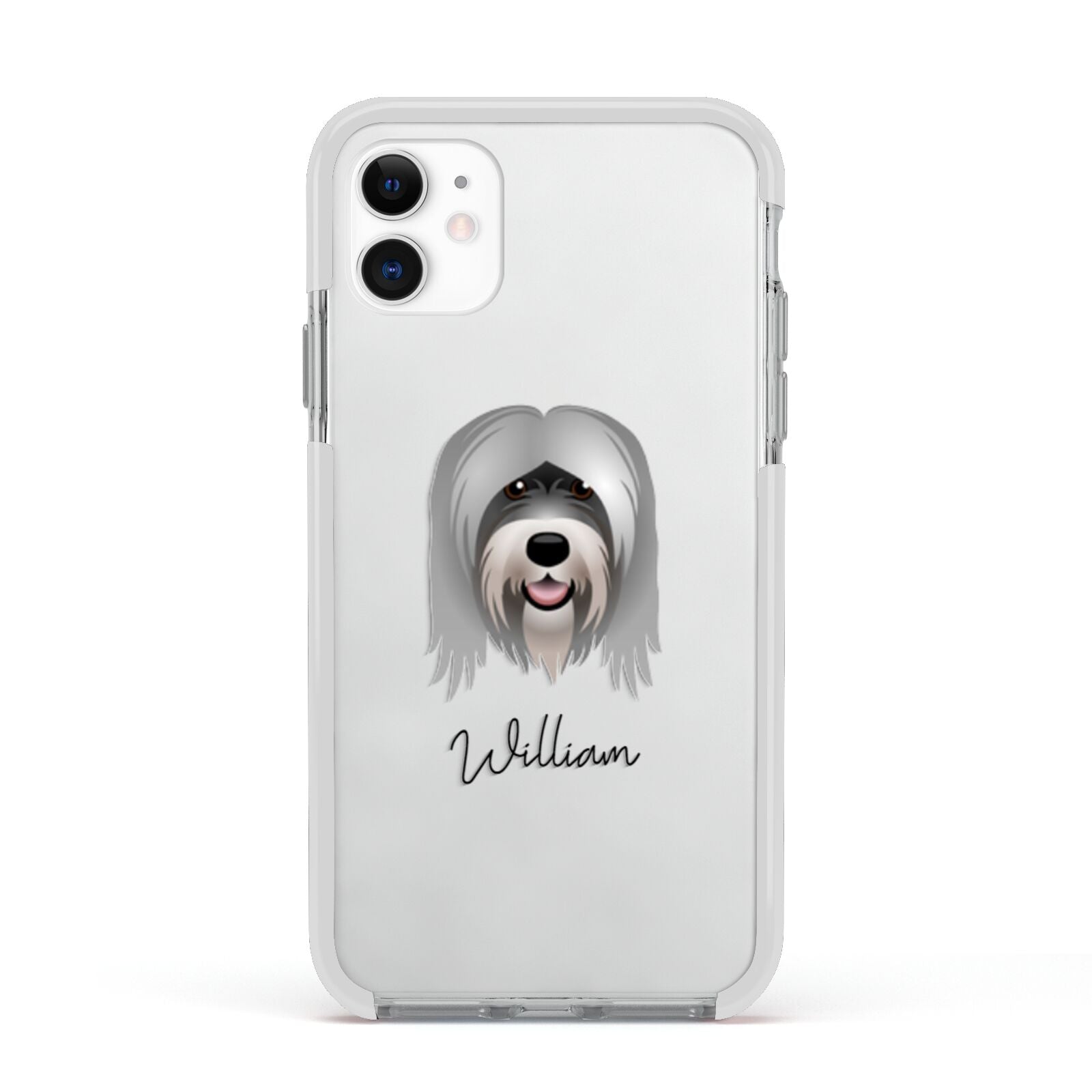 Tibetan Terrier Personalised Apple iPhone 11 in White with White Impact Case