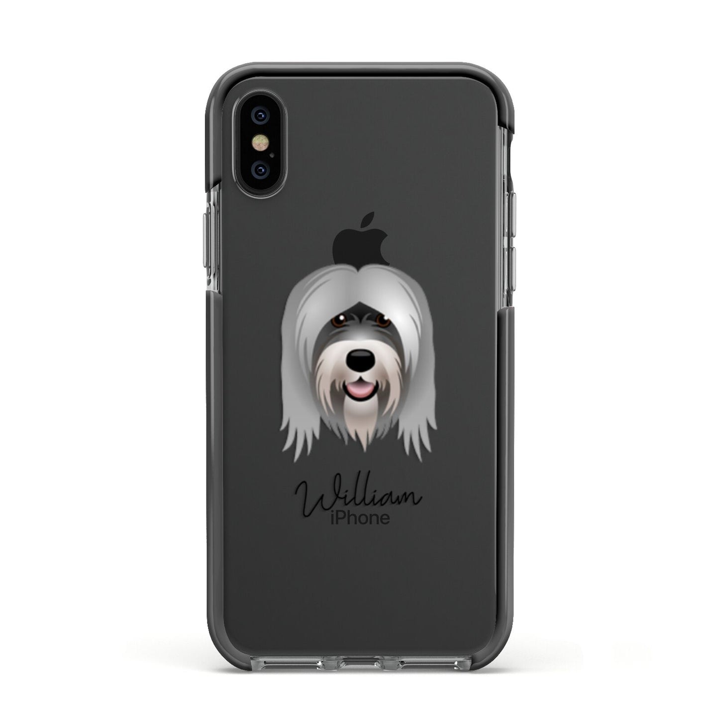 Tibetan Terrier Personalised Apple iPhone Xs Impact Case Black Edge on Black Phone