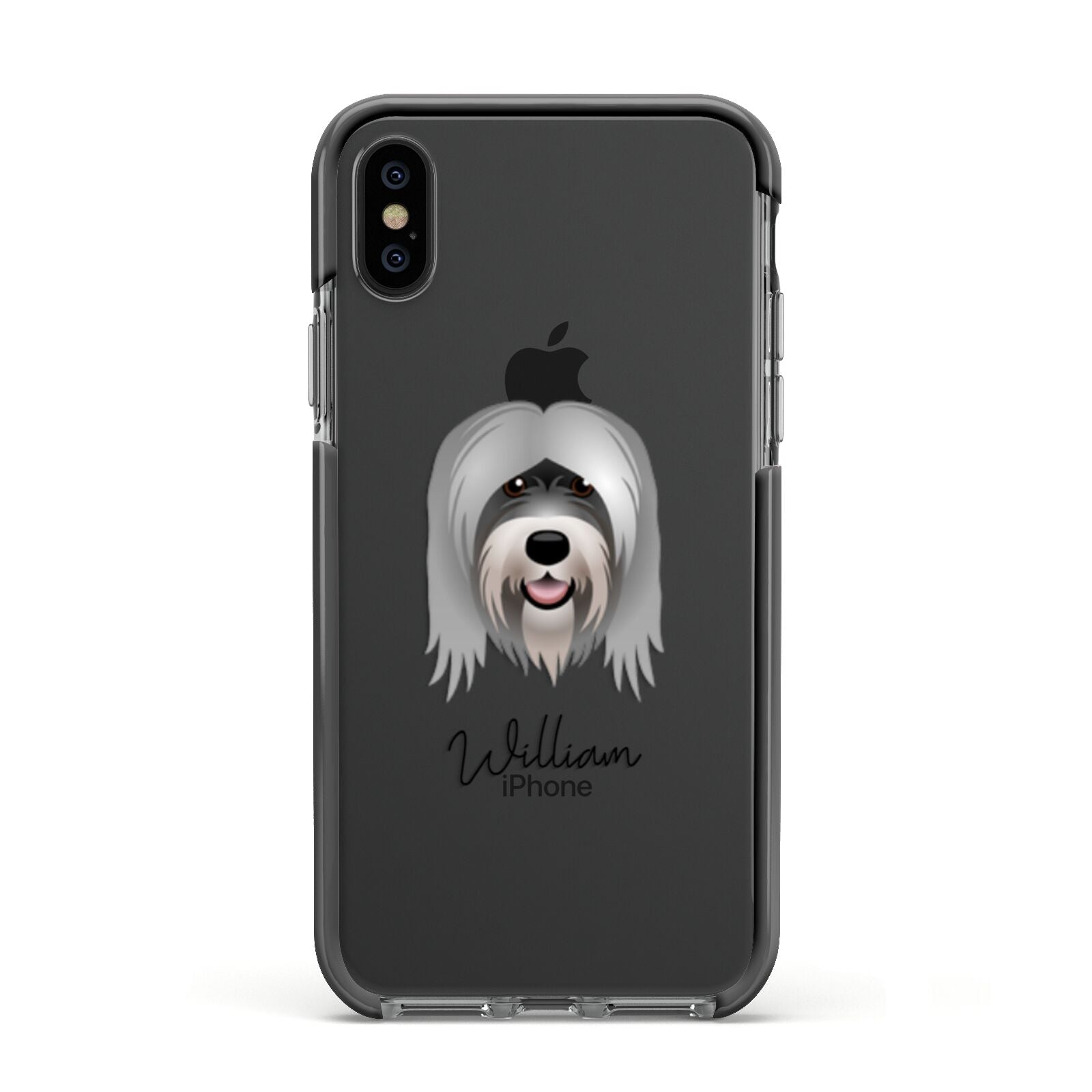 Tibetan Terrier Personalised Apple iPhone Xs Impact Case Black Edge on Black Phone