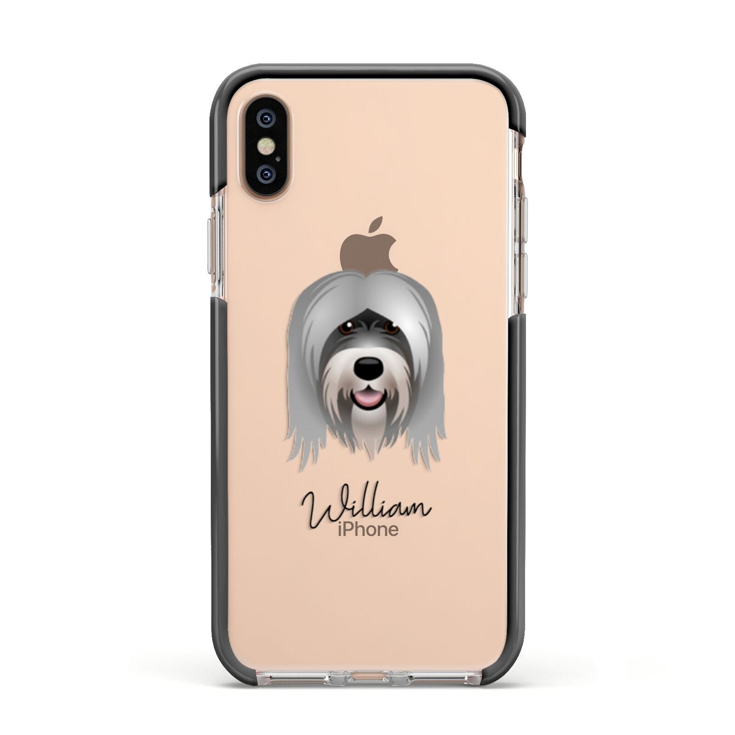 Tibetan Terrier Personalised Apple iPhone Xs Impact Case Black Edge on Gold Phone