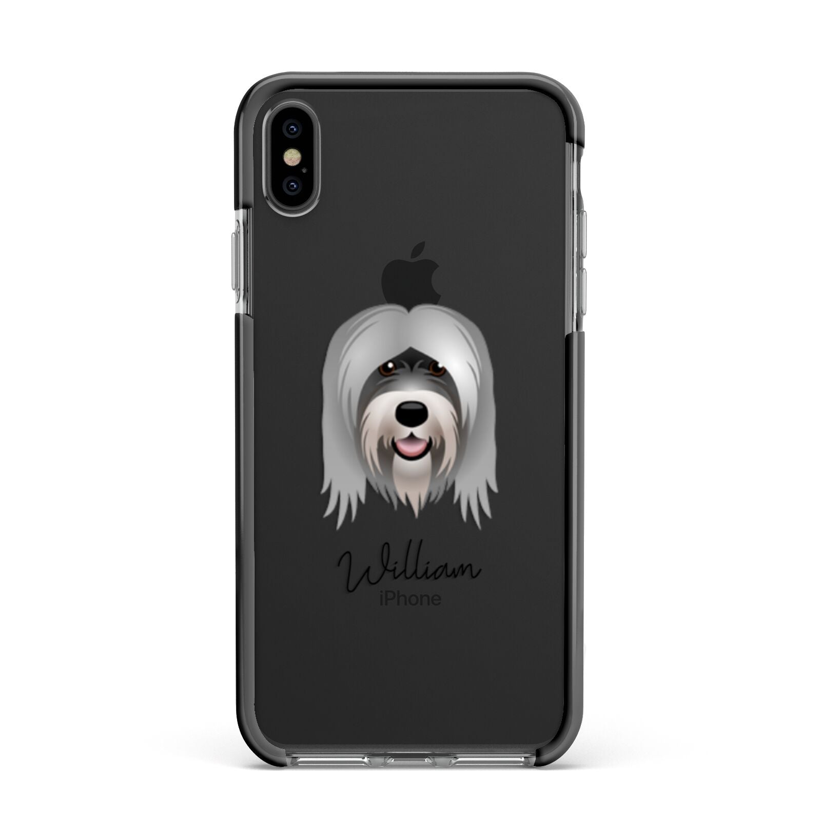 Tibetan Terrier Personalised Apple iPhone Xs Max Impact Case Black Edge on Black Phone