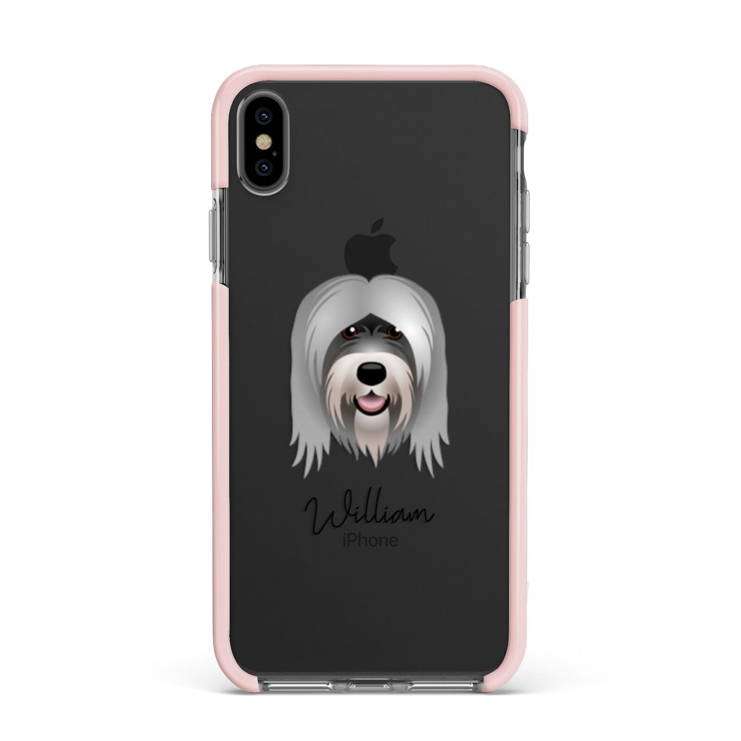 Tibetan Terrier Personalised Apple iPhone Xs Max Impact Case Pink Edge on Black Phone