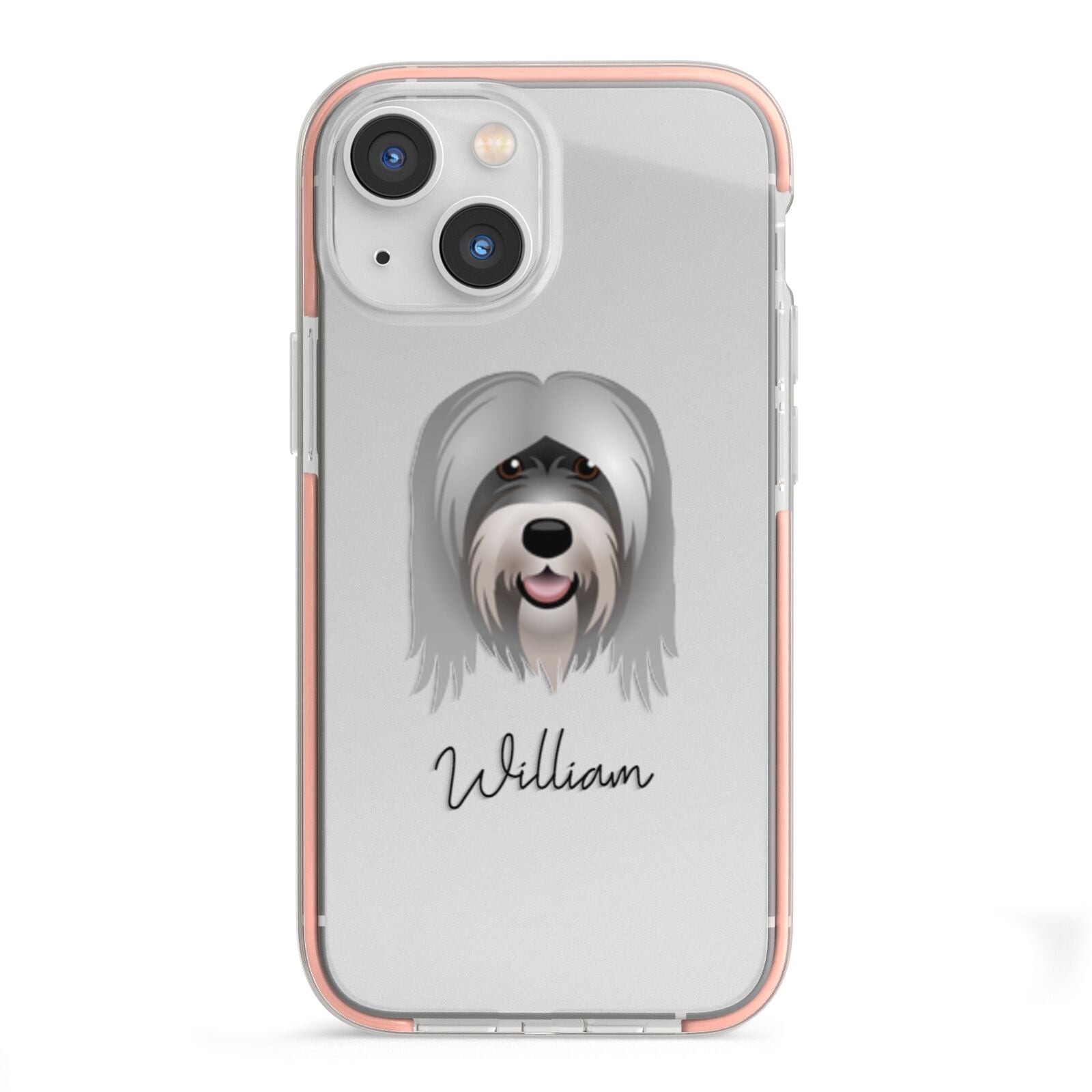 Tibetan Terrier Personalised iPhone 13 Mini TPU Impact Case with Pink Edges