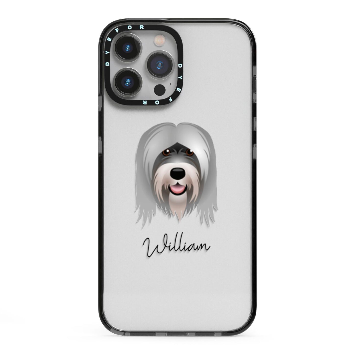Tibetan Terrier Personalised iPhone 13 Pro Max Black Impact Case on Silver phone