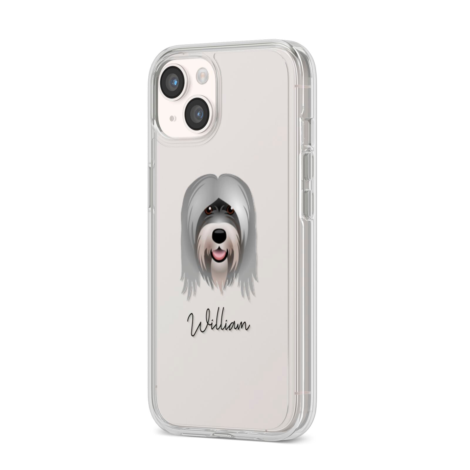 Tibetan Terrier Personalised iPhone 14 Clear Tough Case Starlight Angled Image