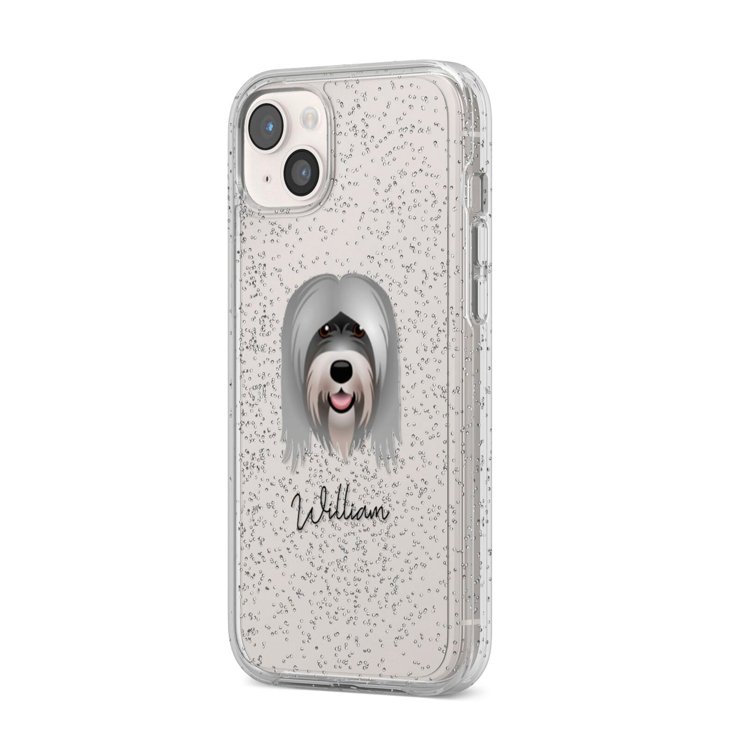 Tibetan Terrier Personalised iPhone 14 Plus Glitter Tough Case Starlight Angled Image